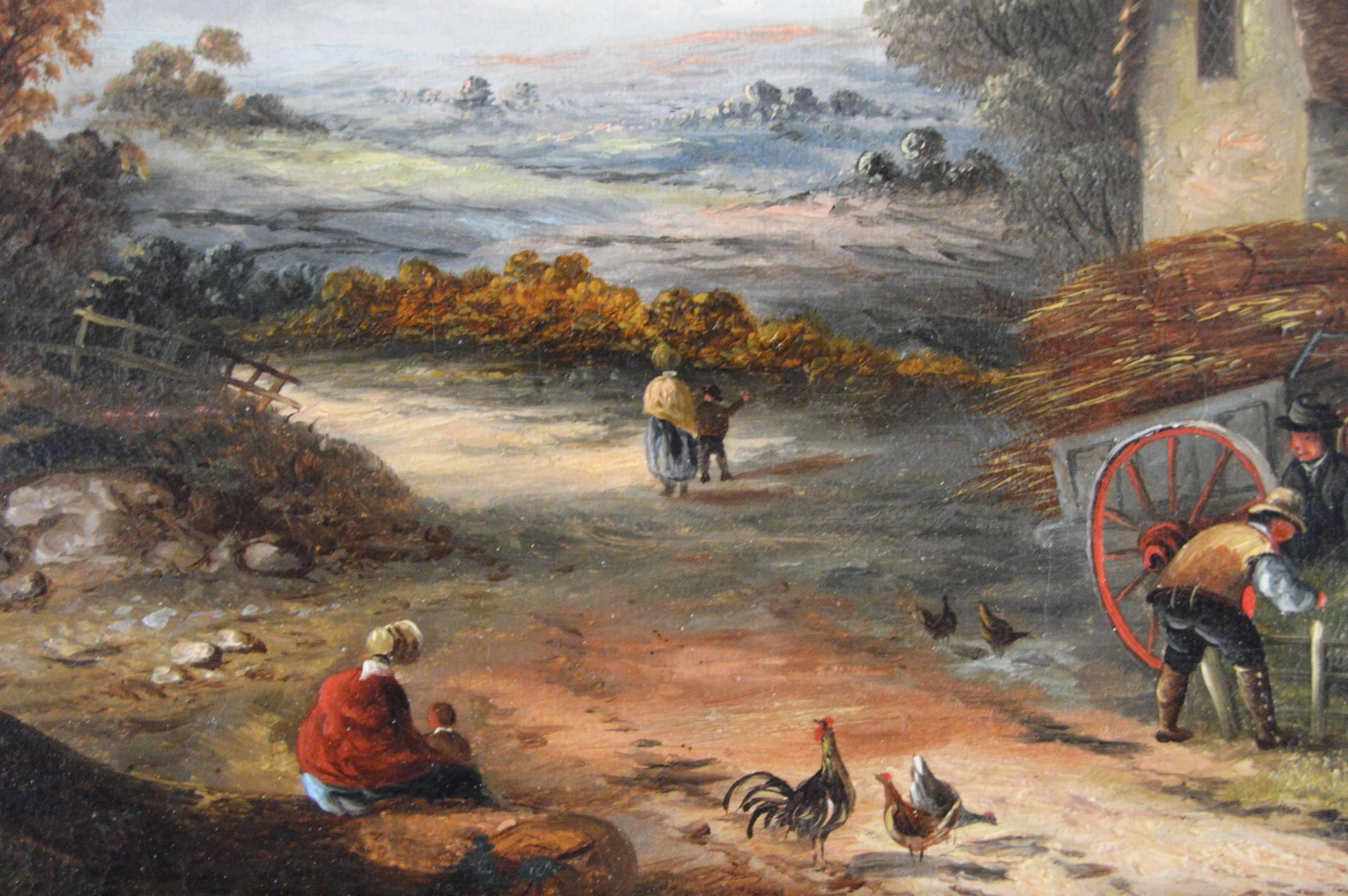 Village Gossips & Feeding the Horses - Victorian Painting by Georgina Lara