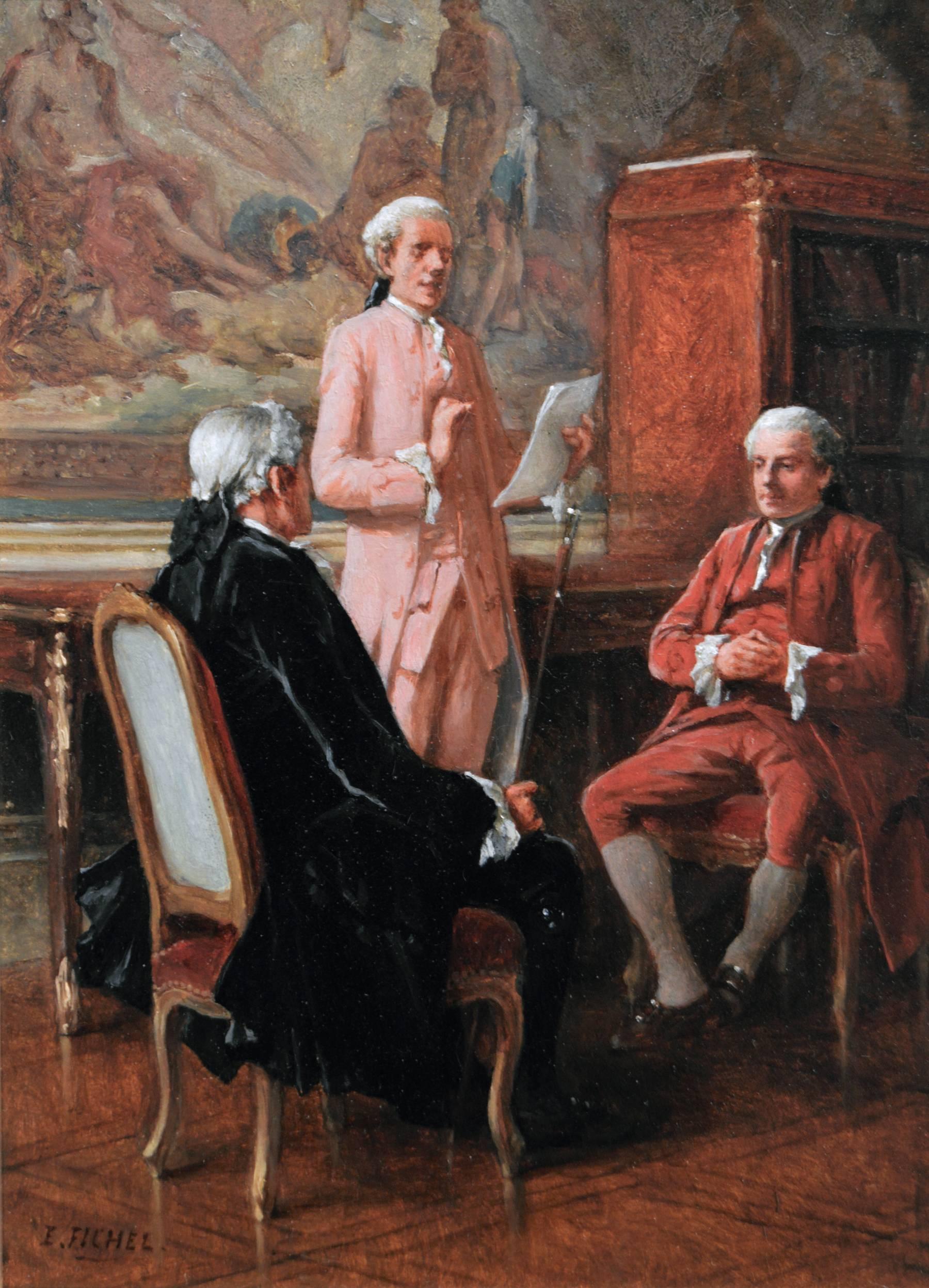 Genre historical oil painting of three gentlemen - Painting by Benjamin Eugène Fichel