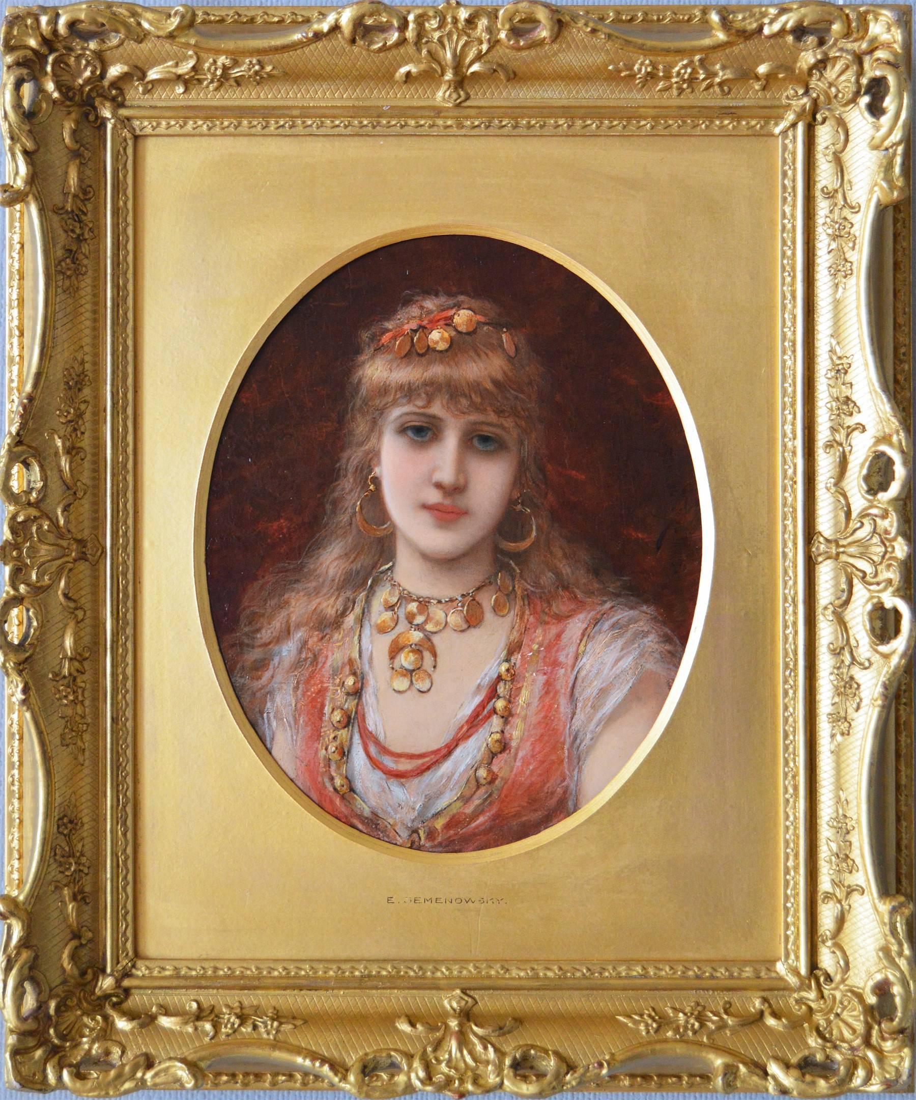 19th Century portrait oil painting of young woman