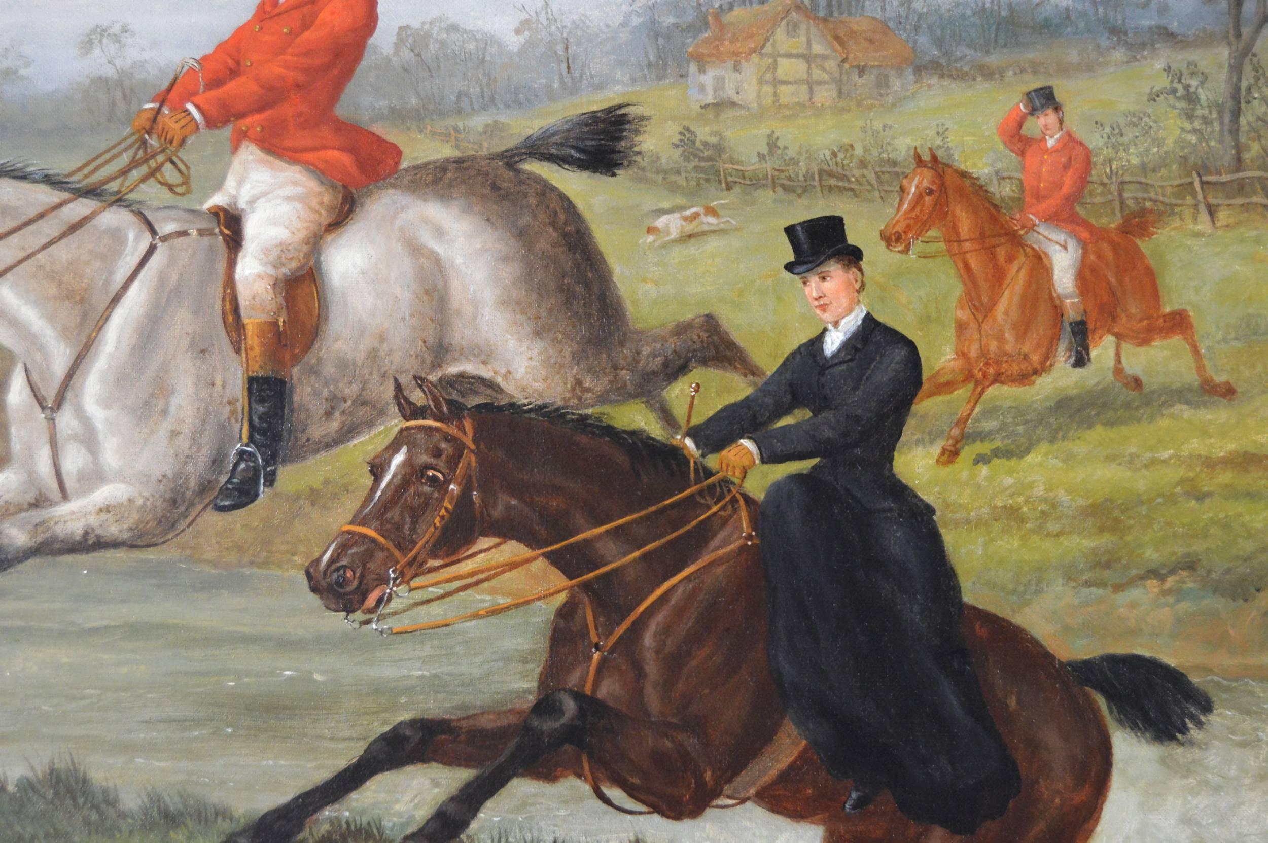 Over the Brook - Brown Animal Painting by Edward Benjamin Herberte