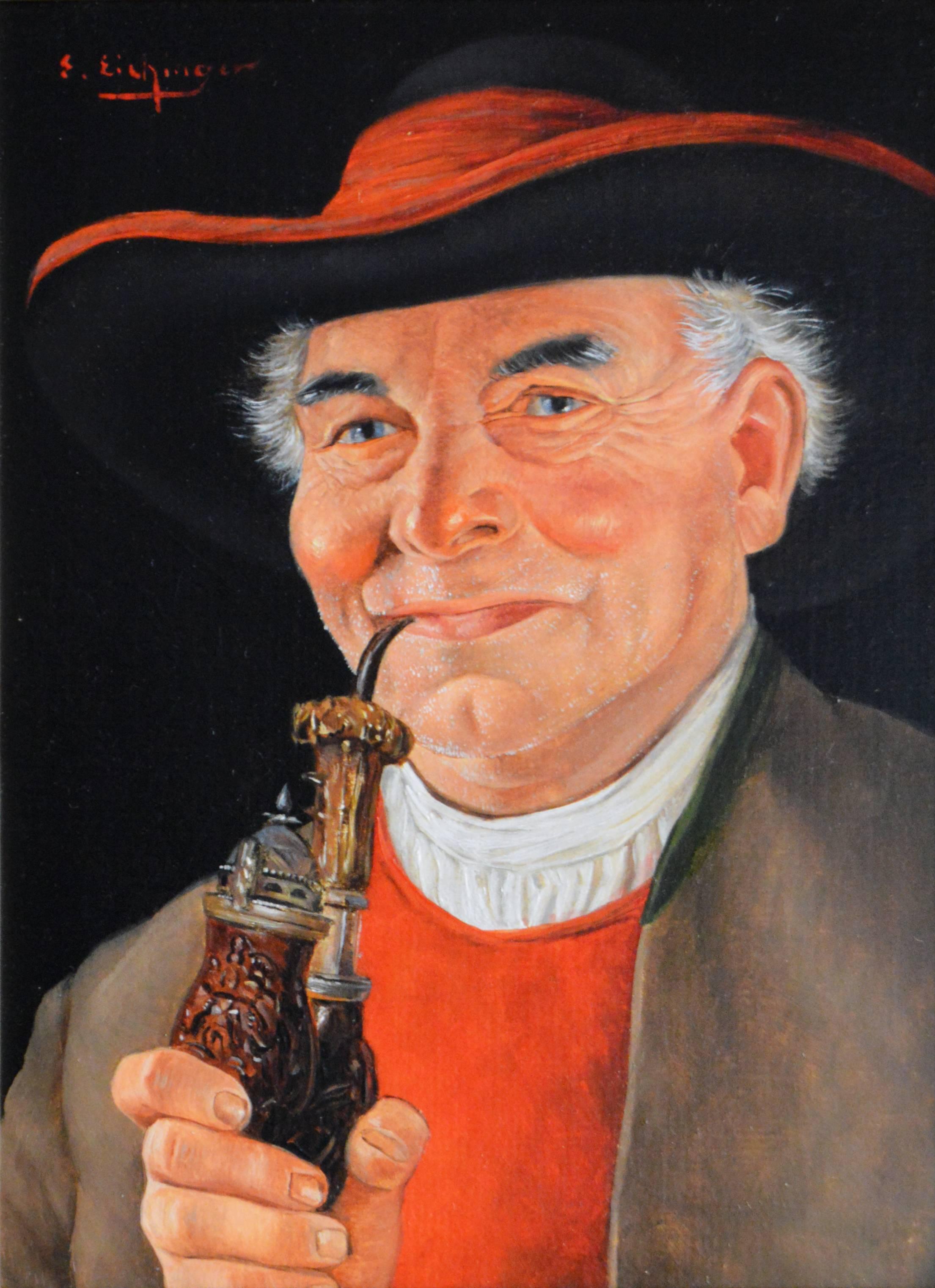 Peinture à l'huile de portrait d'un homme autrichien avec une pipe - Painting de Erwin Eichinger