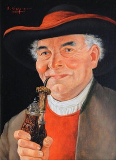 Porträt-Ölgemälde eines österreichischen Gentleman mit Pfeife