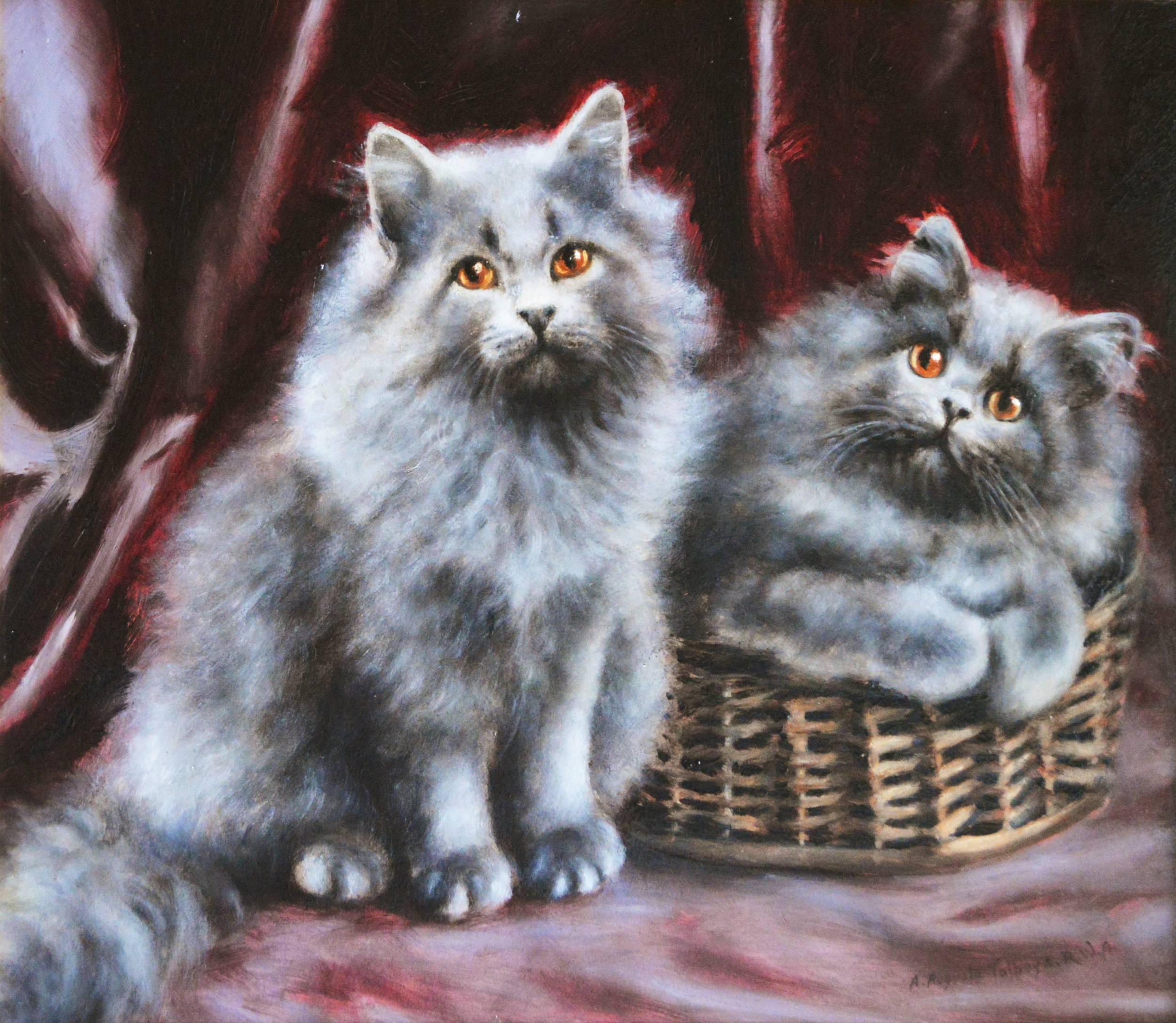 Persian Grey Kittens - Painting by Agnes Augusta Talboys