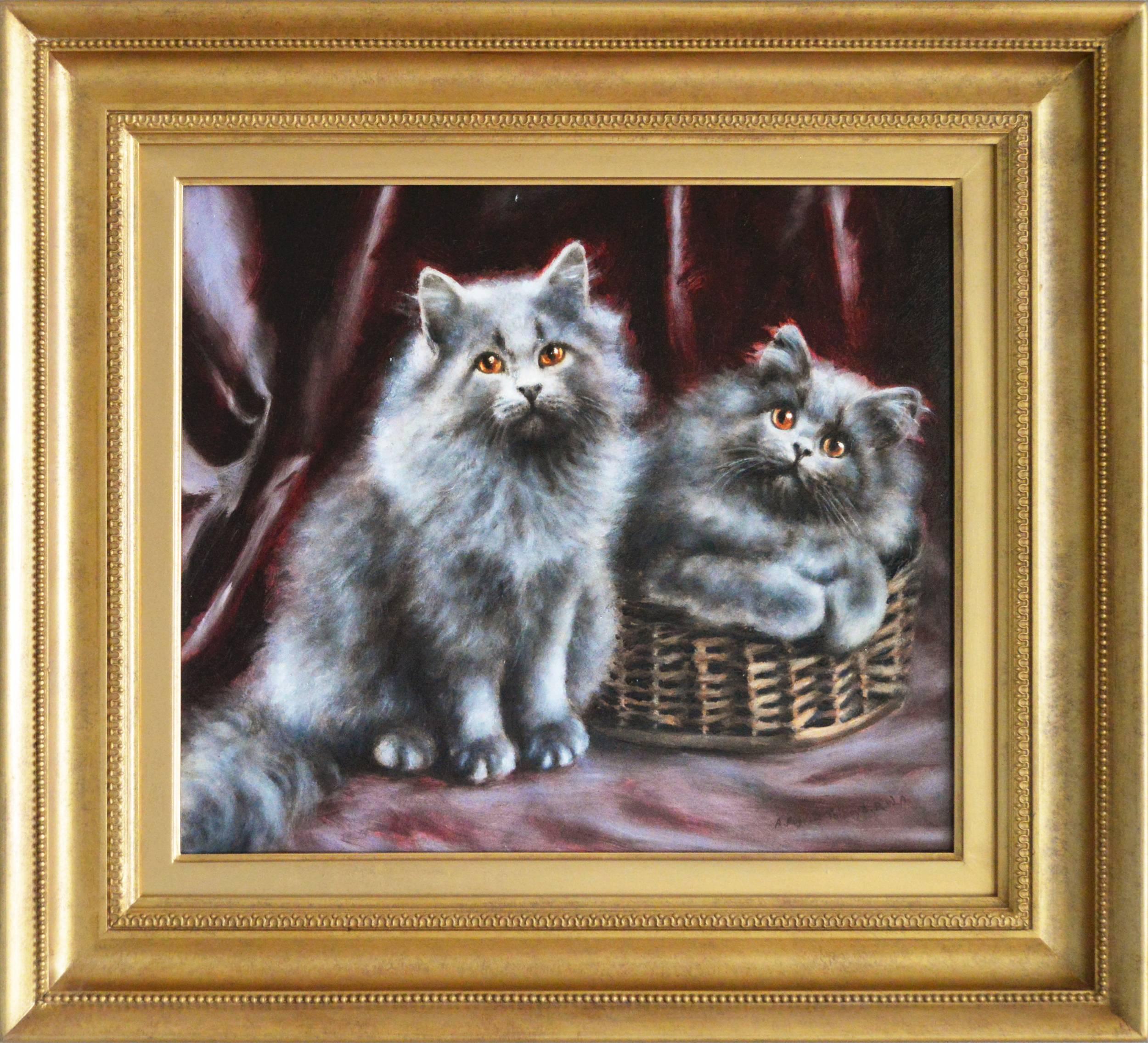 Agnes Augusta Talboys Animal Painting - Persian Grey Kittens