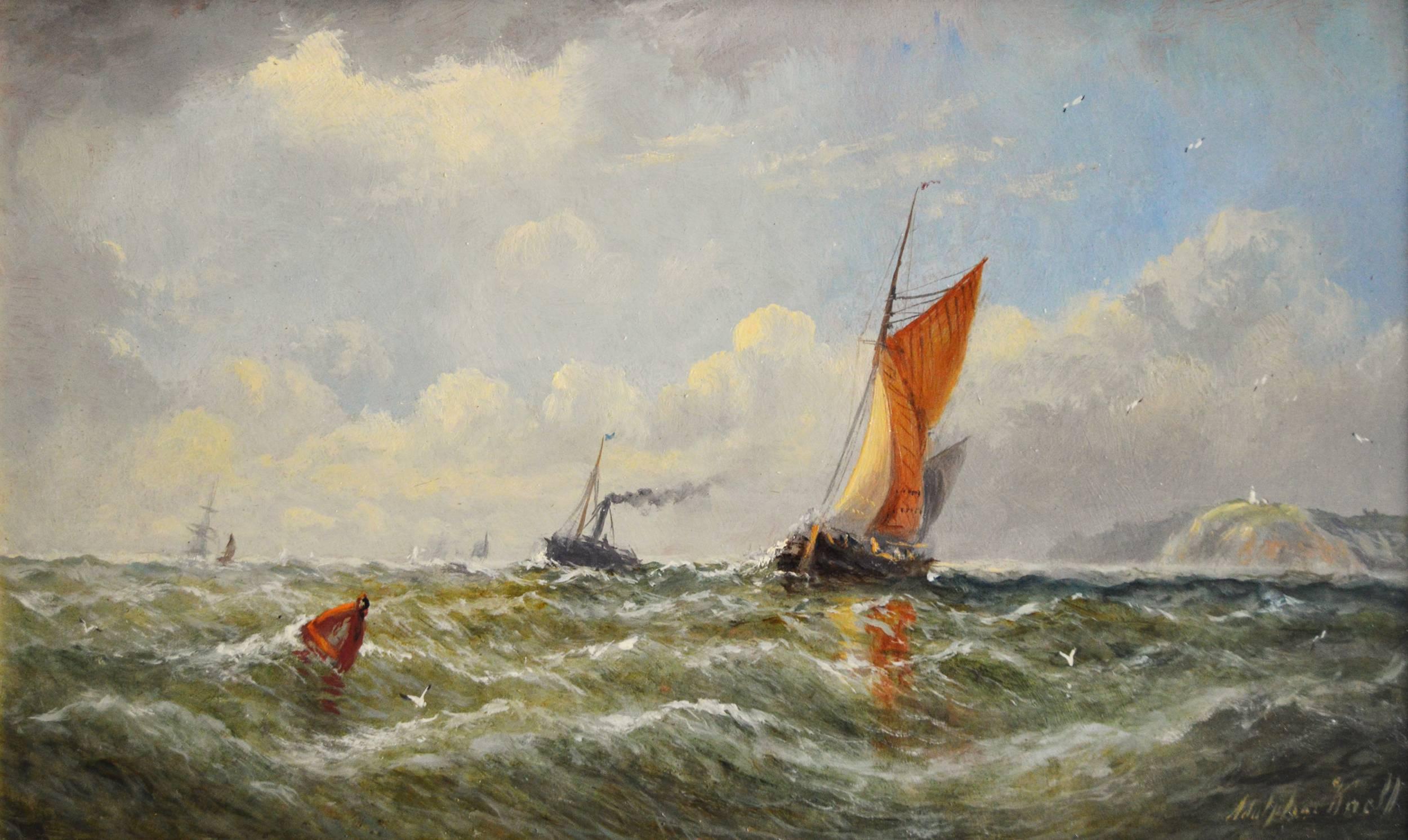19th Century marine scene with ships - Painting by Adolphus Knell