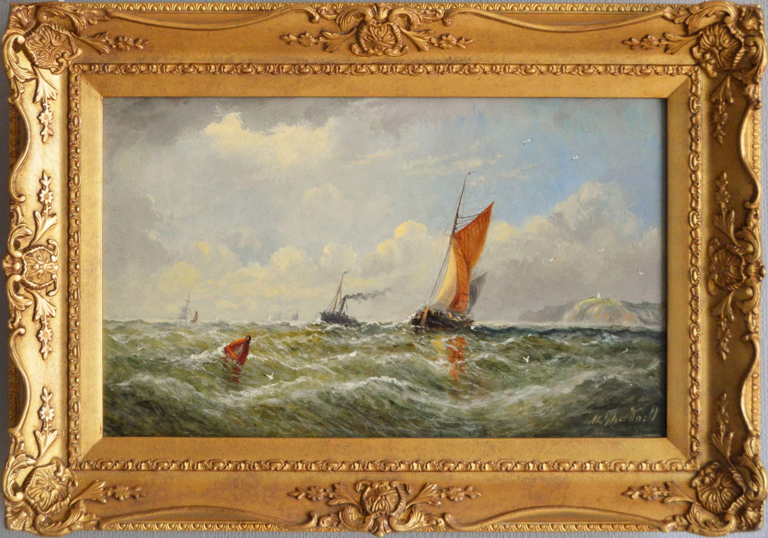 Adolphus Knell Landscape Painting - 19th Century marine scene with ships