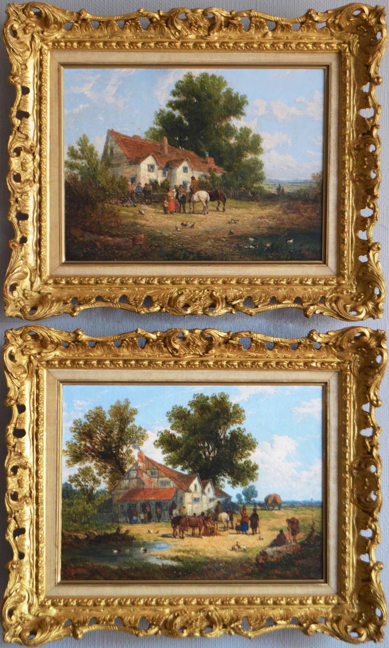 John Holland Senior Landscape Painting - Pair of 19th century landscape oil paintings of a village