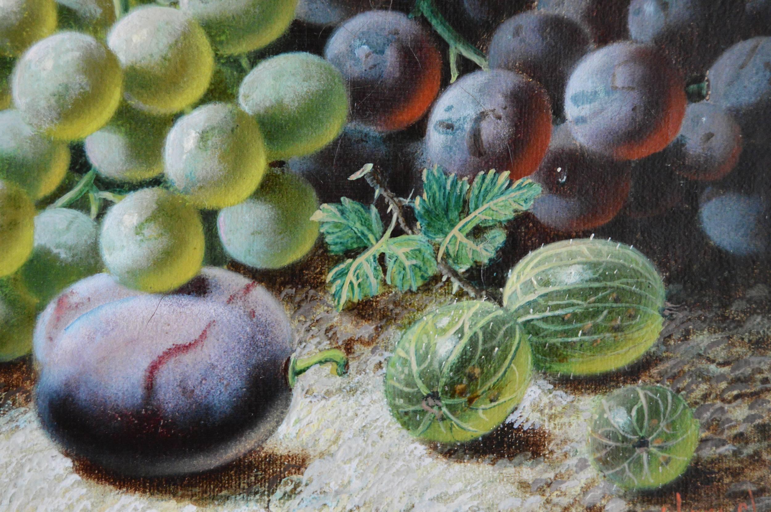 Still Life of Fruit, pair - Victorian Painting by Oliver Clare