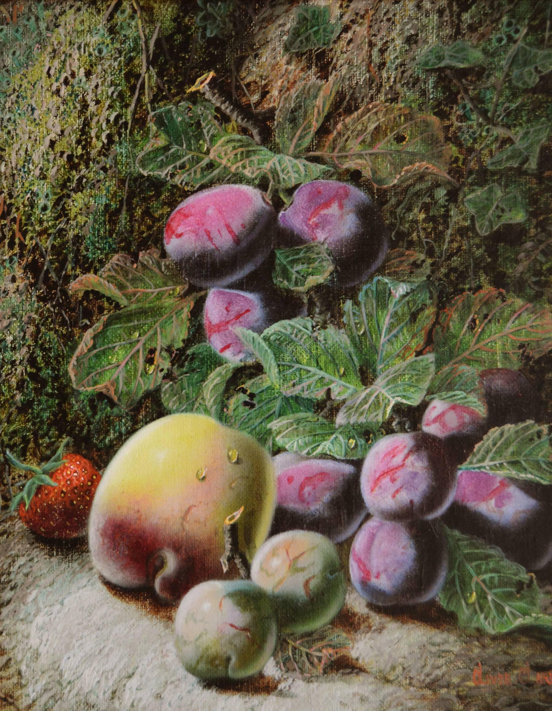 Oliver Clare
British, (1853-1927)
Still Life of Fruit
Oil on canvas, pair, both signed
Image size: 9½ inches x 7½ inches 
Size including frame: 17½ inches x 15½ inches

Oliver Clare was the son of George Clare and the brother of Vincent, all of whom