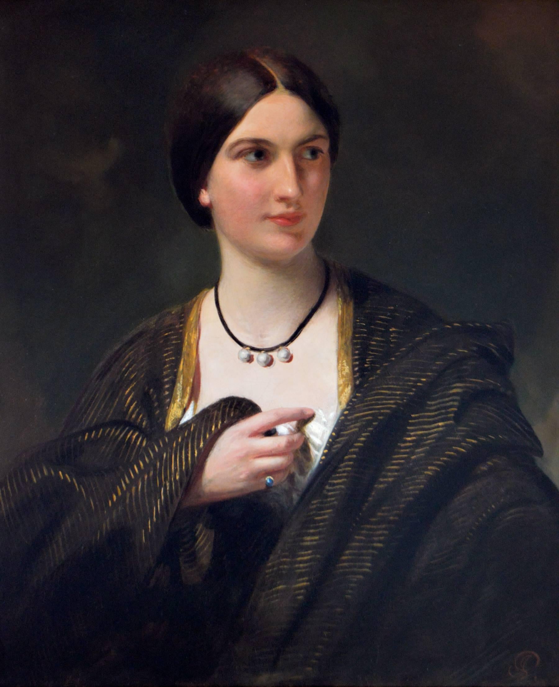 19th Century oil painting portrait of a lady - Painting by James Sant