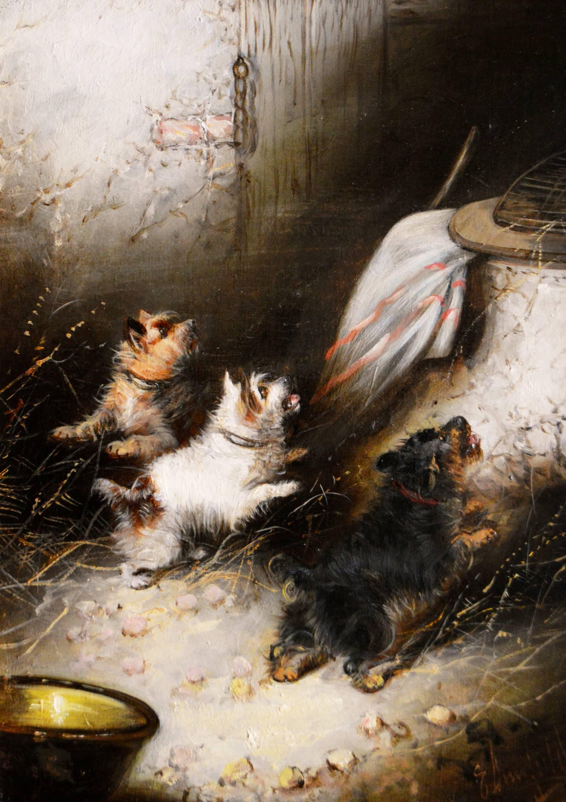 Paire de peintures à l'huile sportives du 19ème siècle représentant des chiens de terrier  - Painting de Edward Armfield