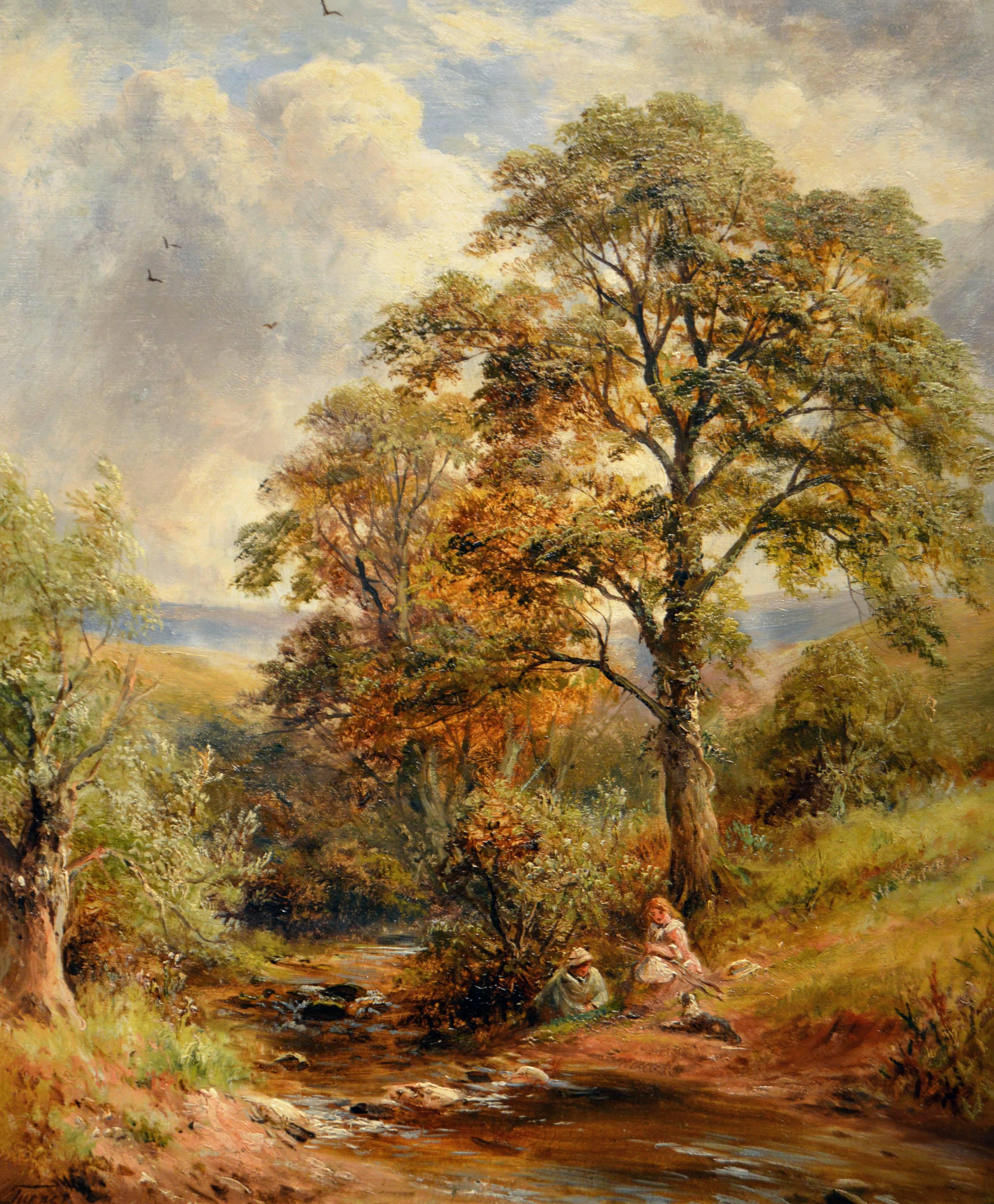A Chat by the Brook - Painting by George Turner