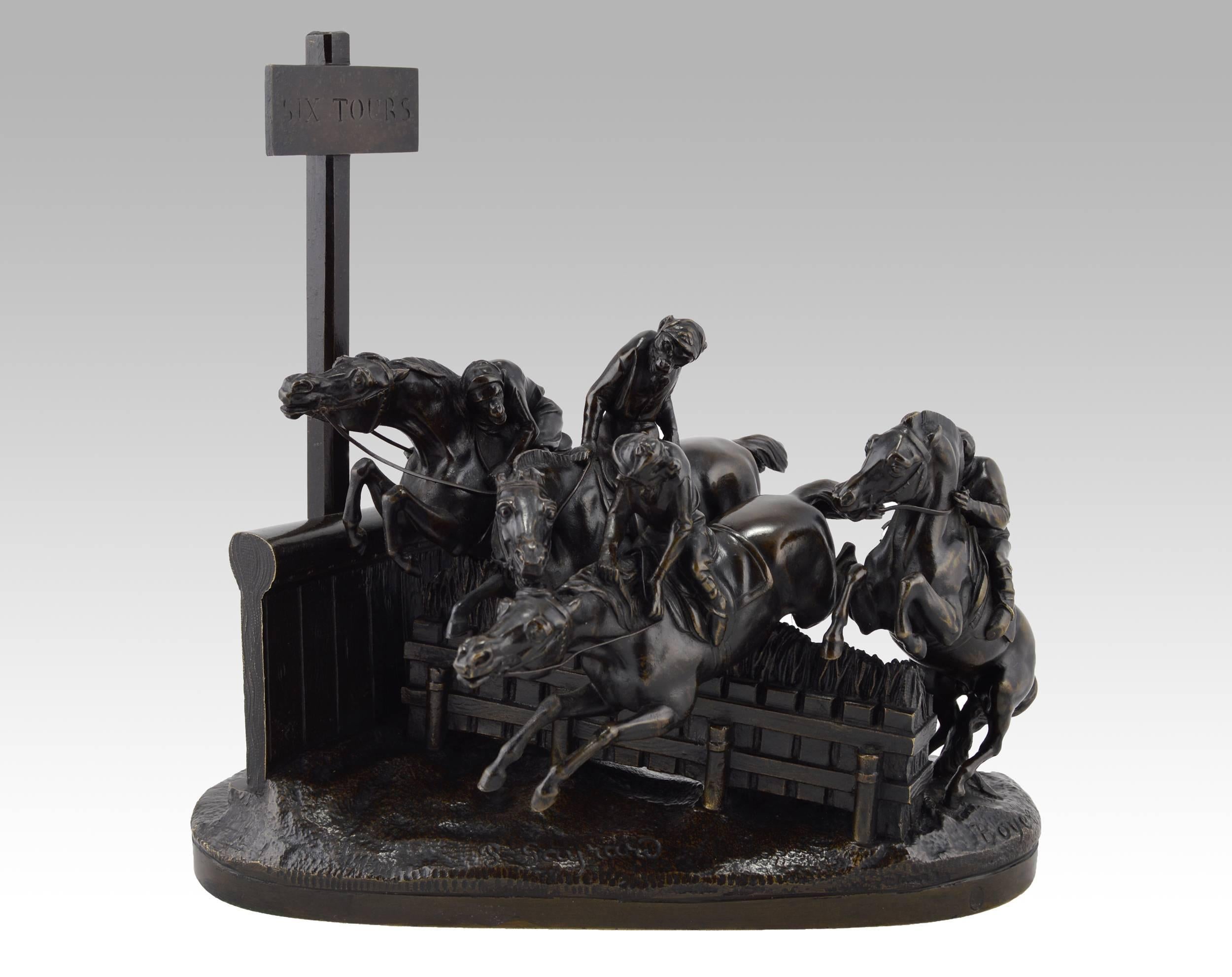 19th Century French bronze sculpture of monkeys racing on horses - Sculpture by Paul Joseph Raymond Gayrard