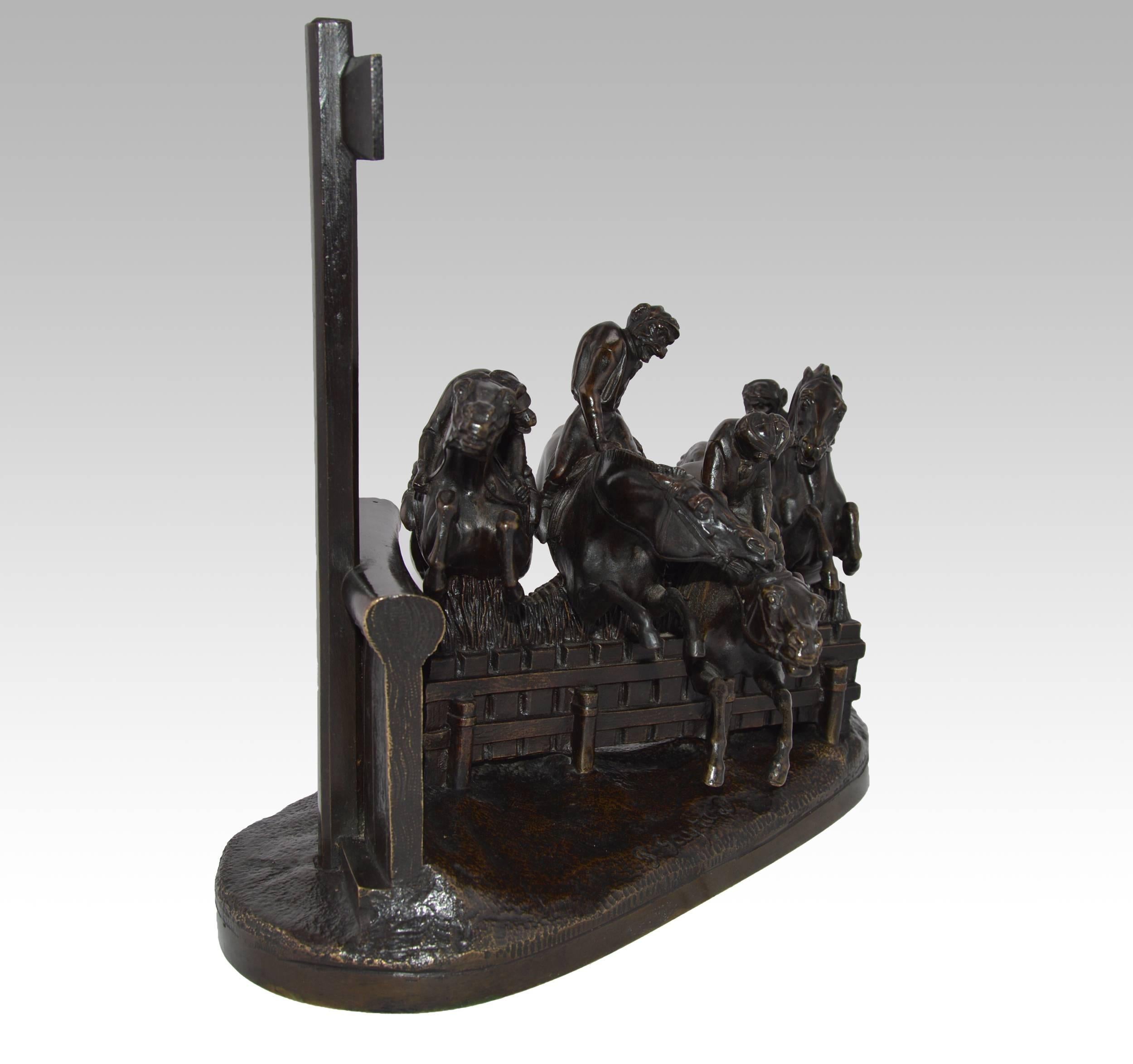 19th Century French bronze sculpture of monkeys racing on horses - Victorian Sculpture by Paul Joseph Raymond Gayrard
