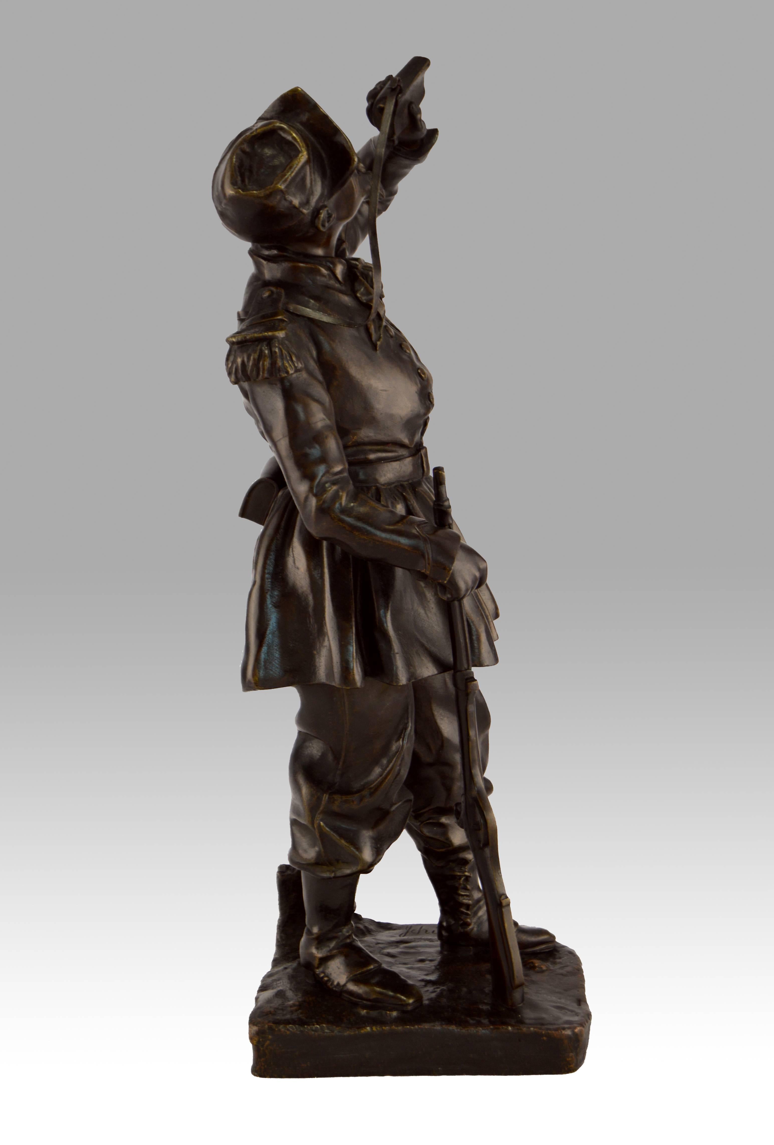 Sculpture française en bronze du 19ème siècle représentant un soldat en vente 1
