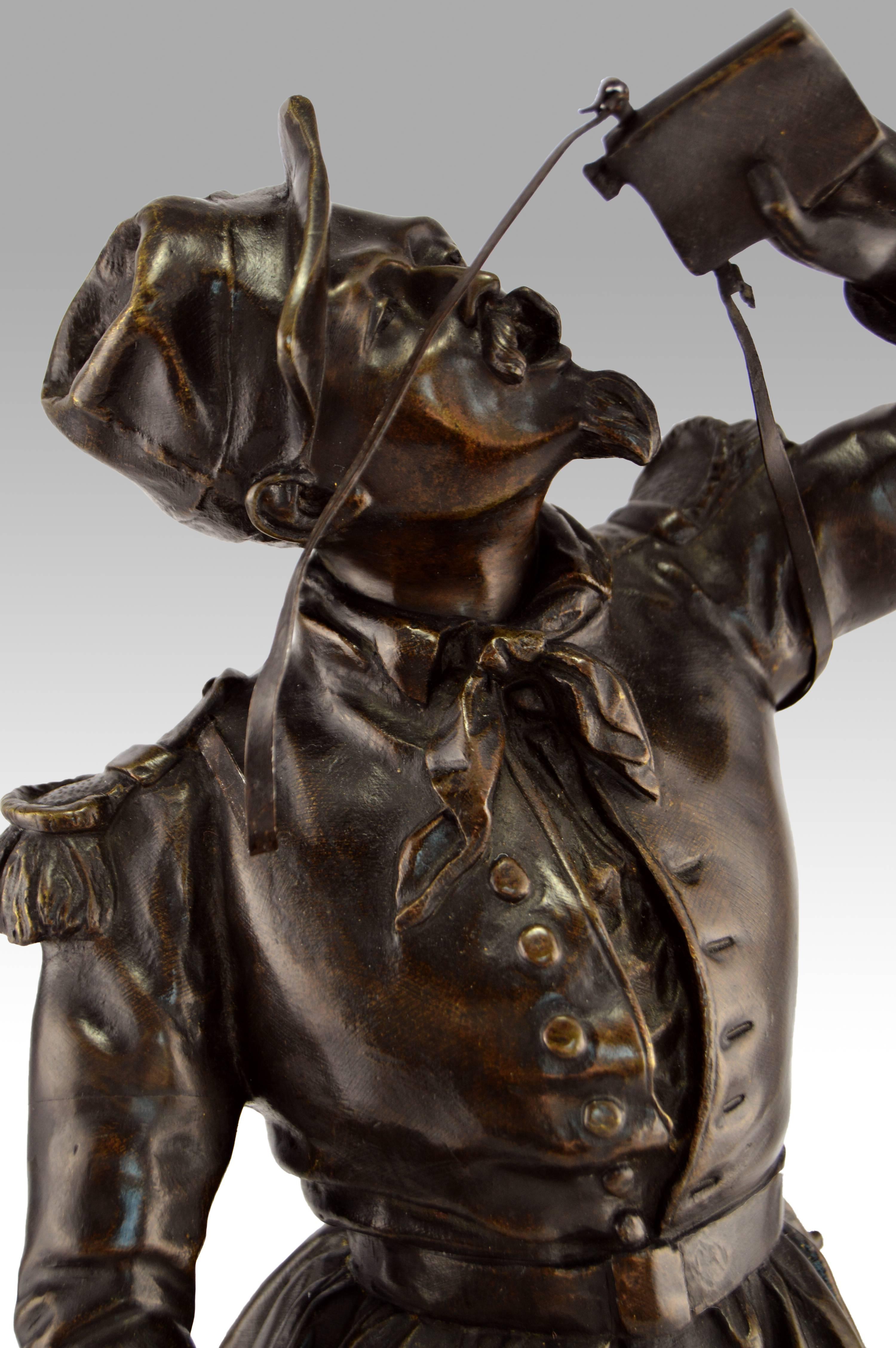 19th Century French bronze sculpture of a soldier - Victorian Sculpture by Léopold Eugène Kampf