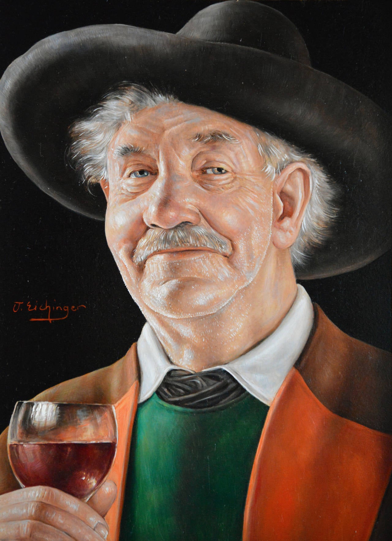 Ein rotes Glas:: Öl auf Karton