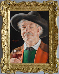 Vintage A Glass of Red, oil on board