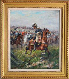 General Leading a Charge of the French Cuirassiers at Waterloo, oil on canvas