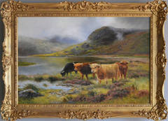 Highland Cattle by a Loch, oil on canvas 6