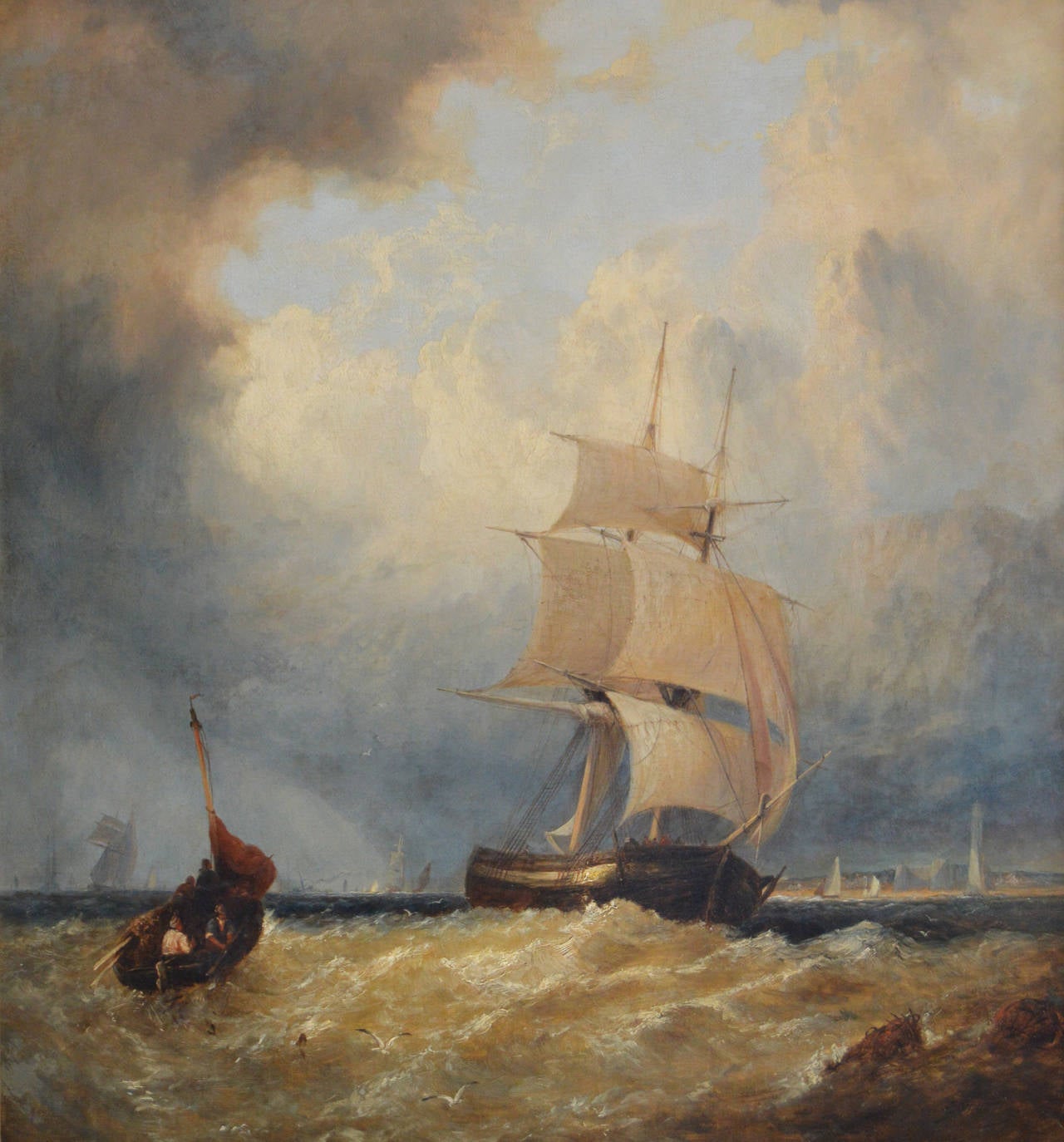 Shipping off the Coast, oil on canvas - Painting by George Stainton