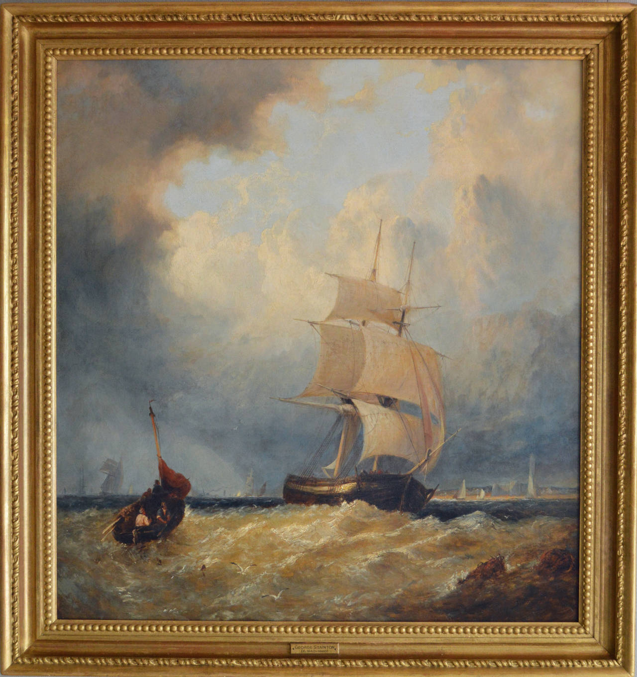 George Stainton Landscape Painting - Shipping off the Coast, oil on canvas