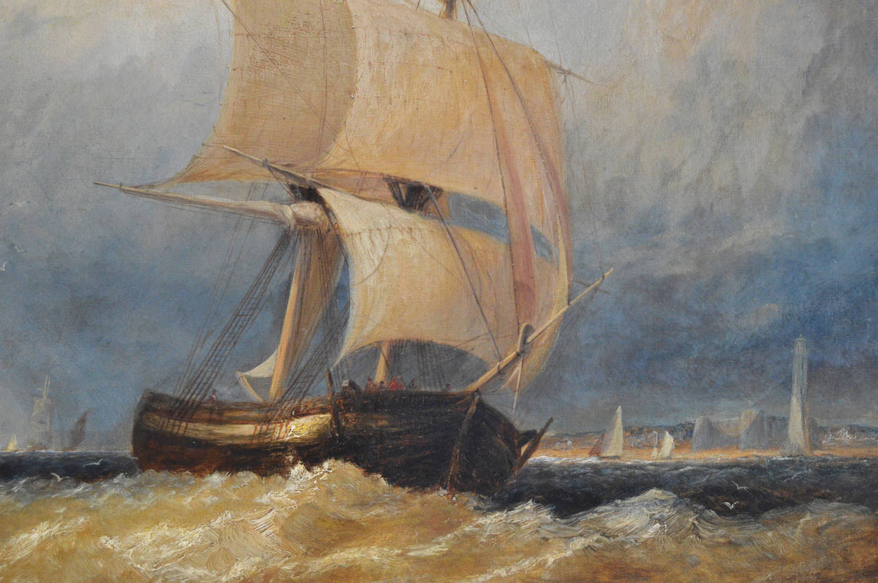 Shipping off the Coast, oil on canvas - Victorian Painting by George Stainton