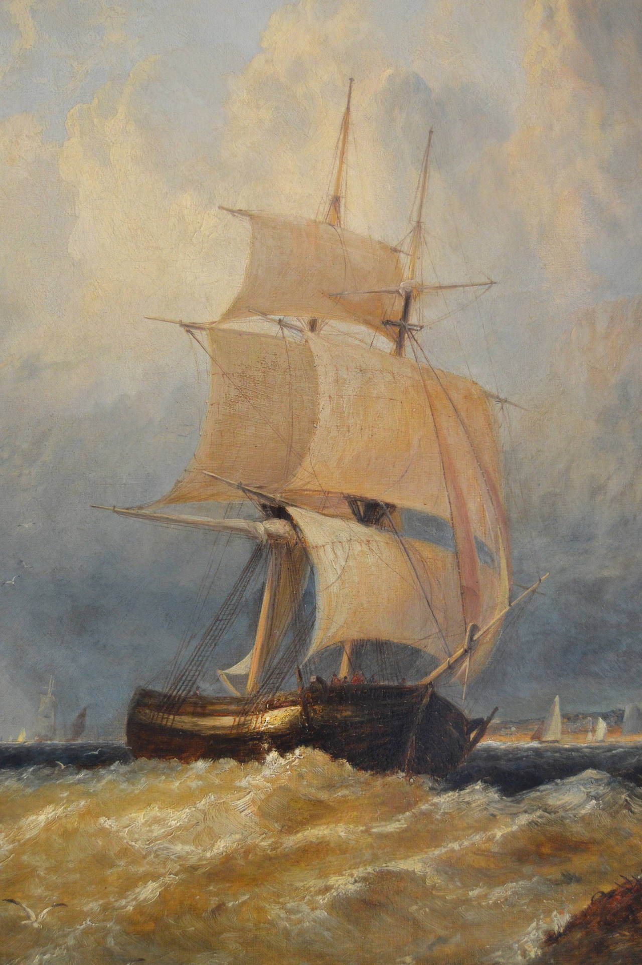 George Stainton 
British, (fl. 1860-1890)
Shipping off the Coast
Oil on canvas, signed
Image size: 27 inches x 25 inches 
Size including frame: 31¼ inches x 29¼ inches

George Stainton was an artist working in the mid 19th century. He painted