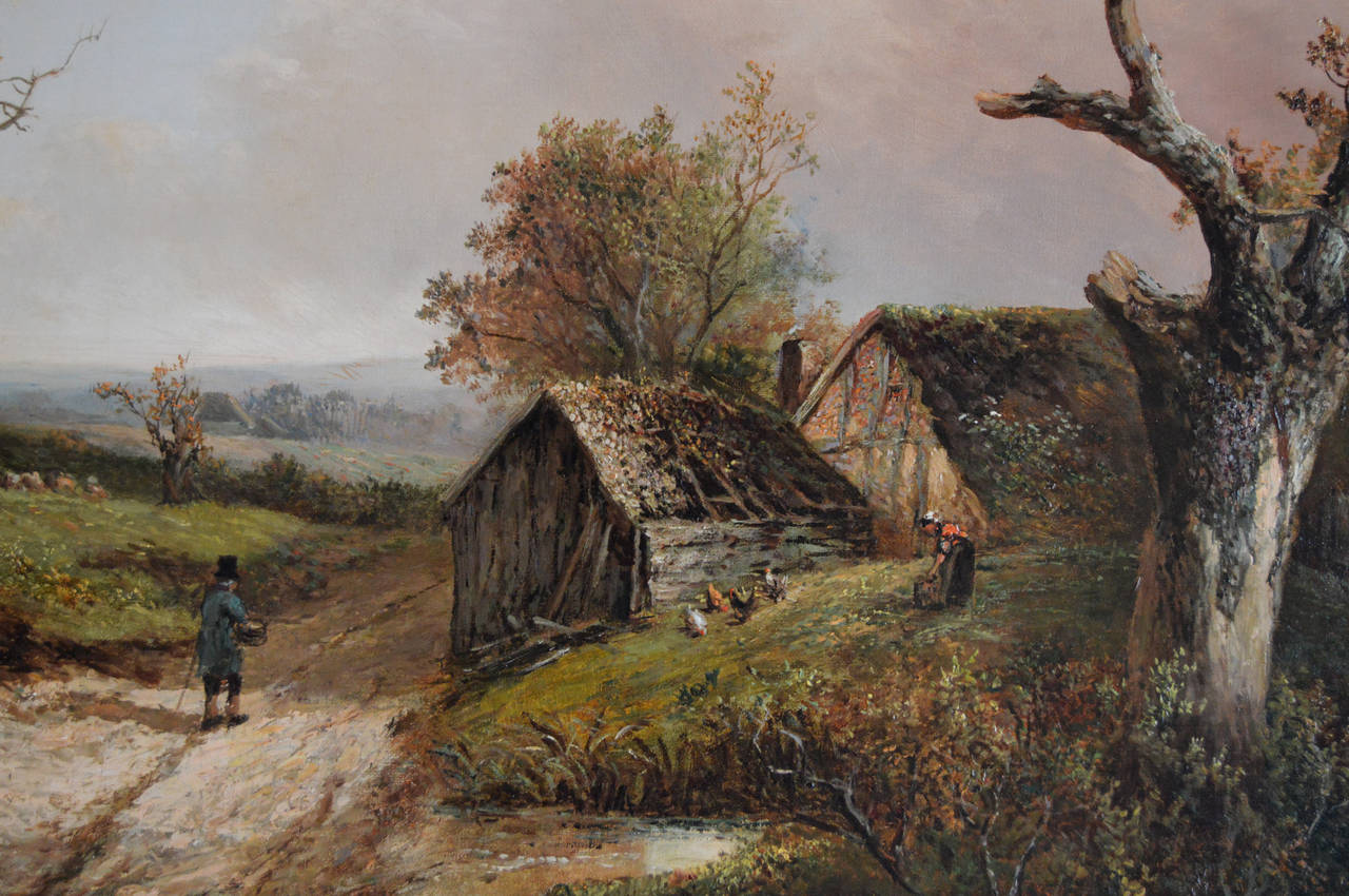 The Farmstead, oil on canvas - Victorian Painting by Joseph Thors
