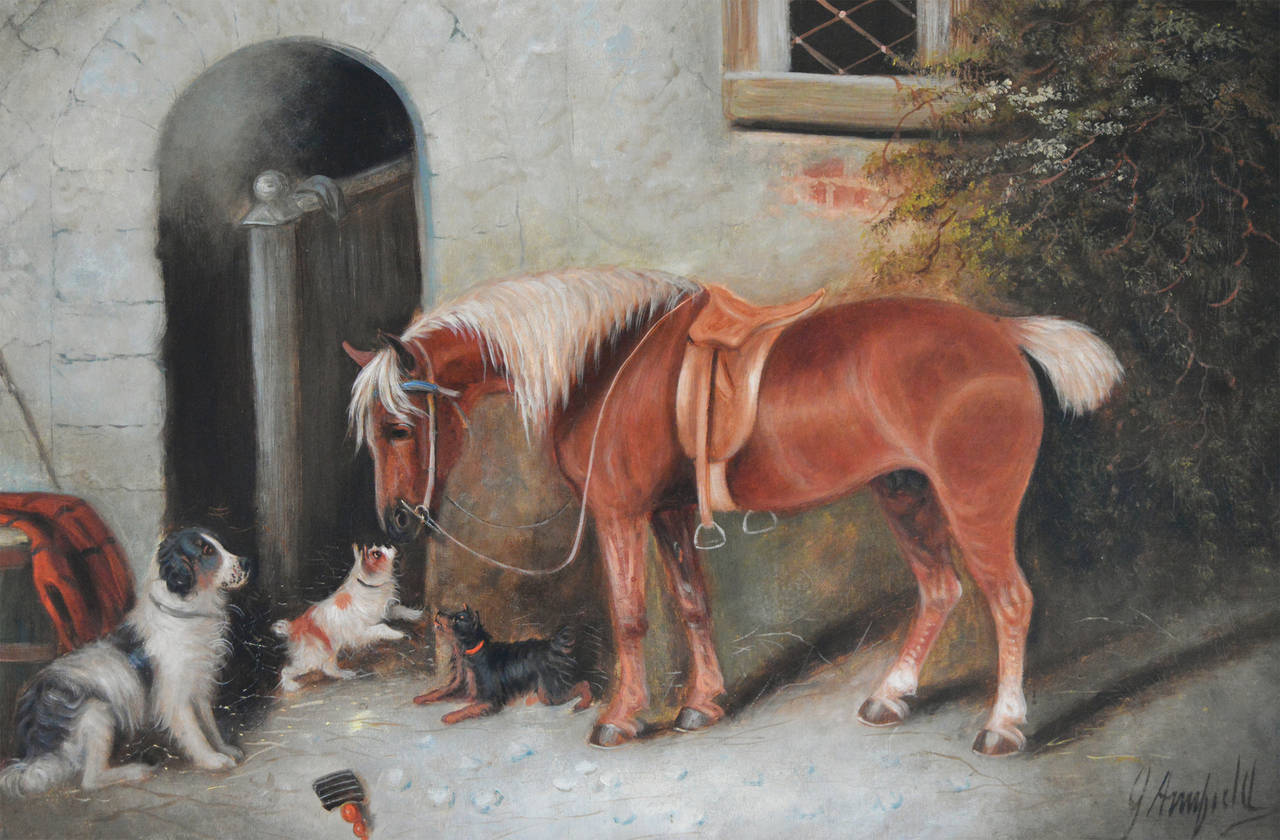 Farmyard Friends, oil on canvas - Painting by Edward Armfield