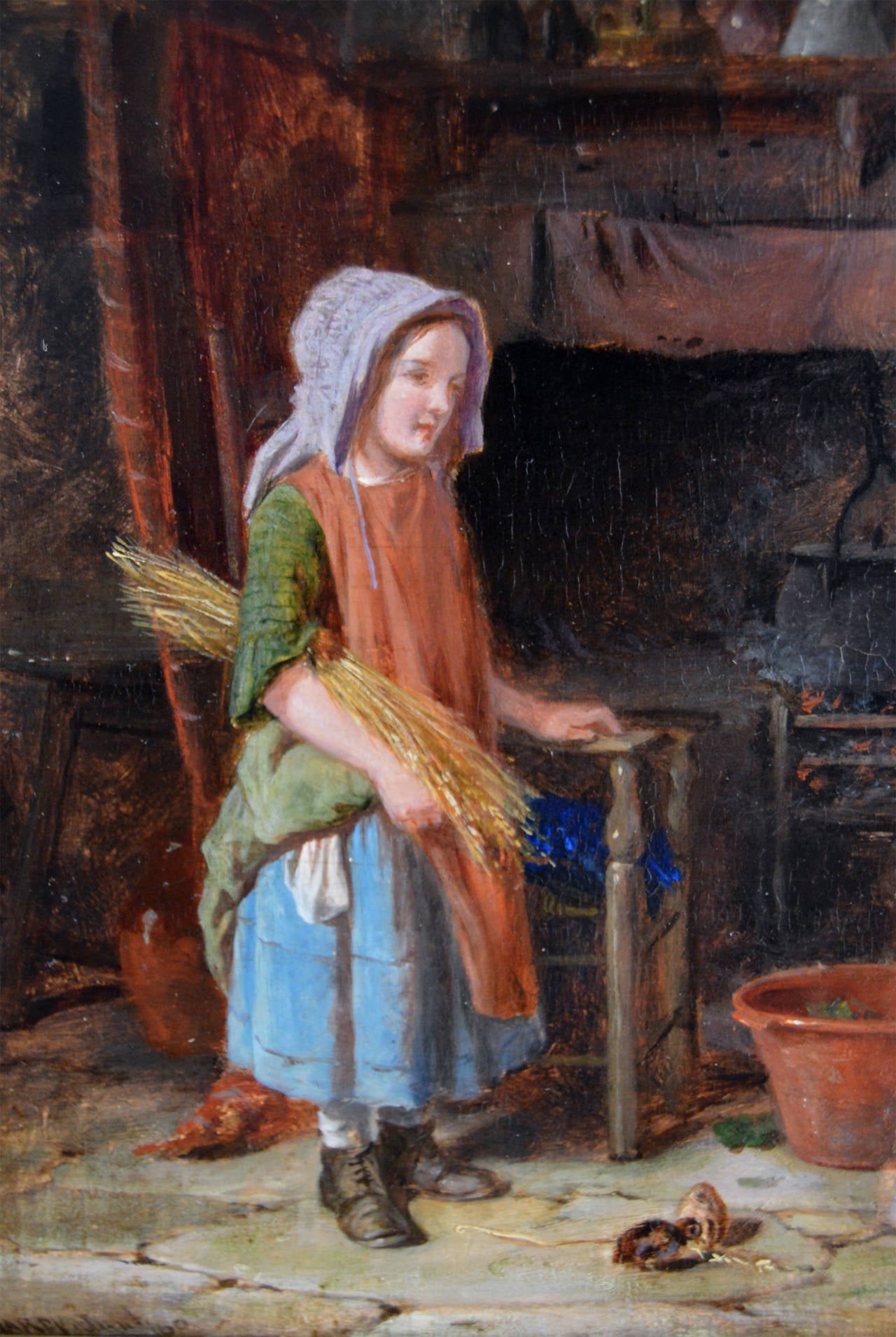 James Hardy Junior 
British, (1832-1889)
Preparing Supper 
Oil on panel, signed & dated ‘60
Image size: 5½ inches x 7½ inches 
Size including frame: 9½ x 11½ inches
Provenance: Frost & Reed

James Hardy Junior was born in 1832, the son of