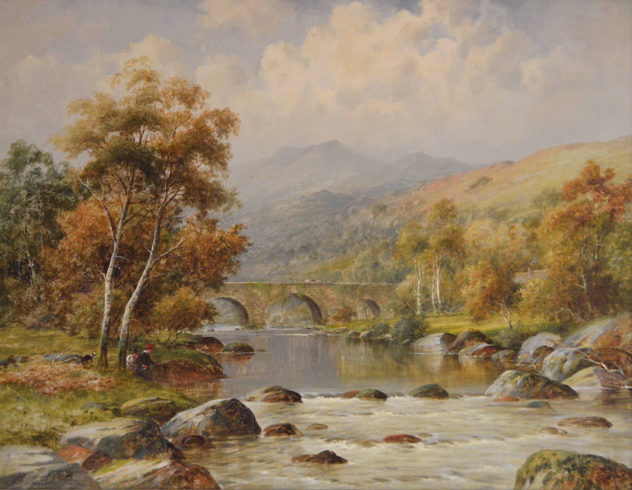 The Old Bridge near Betws-y-coed, oil on canvas - Painting by William Henry Mander