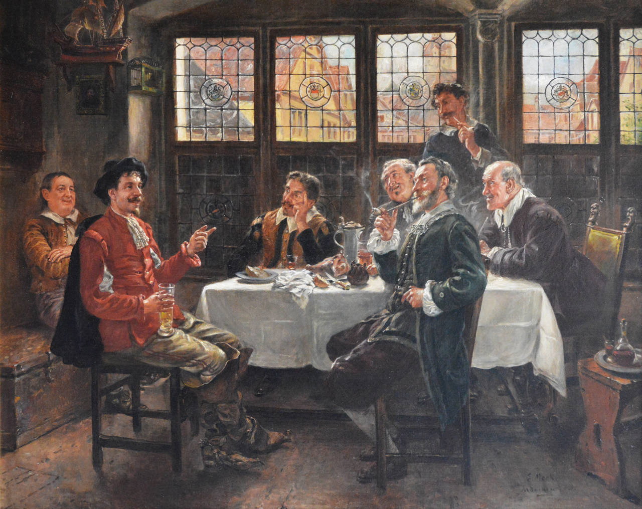 A Good Tale, oil on canvas - Painting by Eduard Merk
