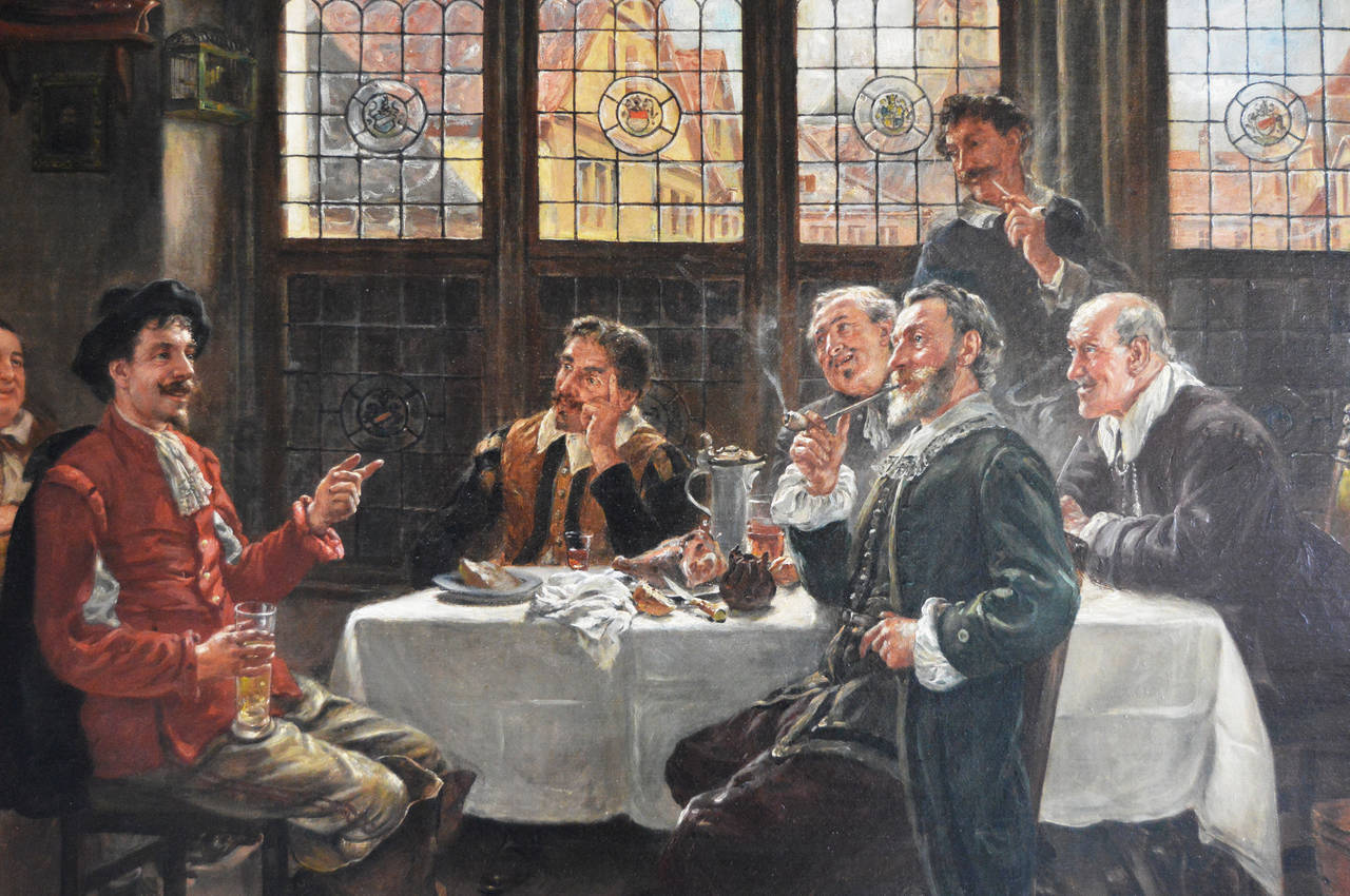 A Good Tale, oil on canvas - Victorian Painting by Eduard Merk