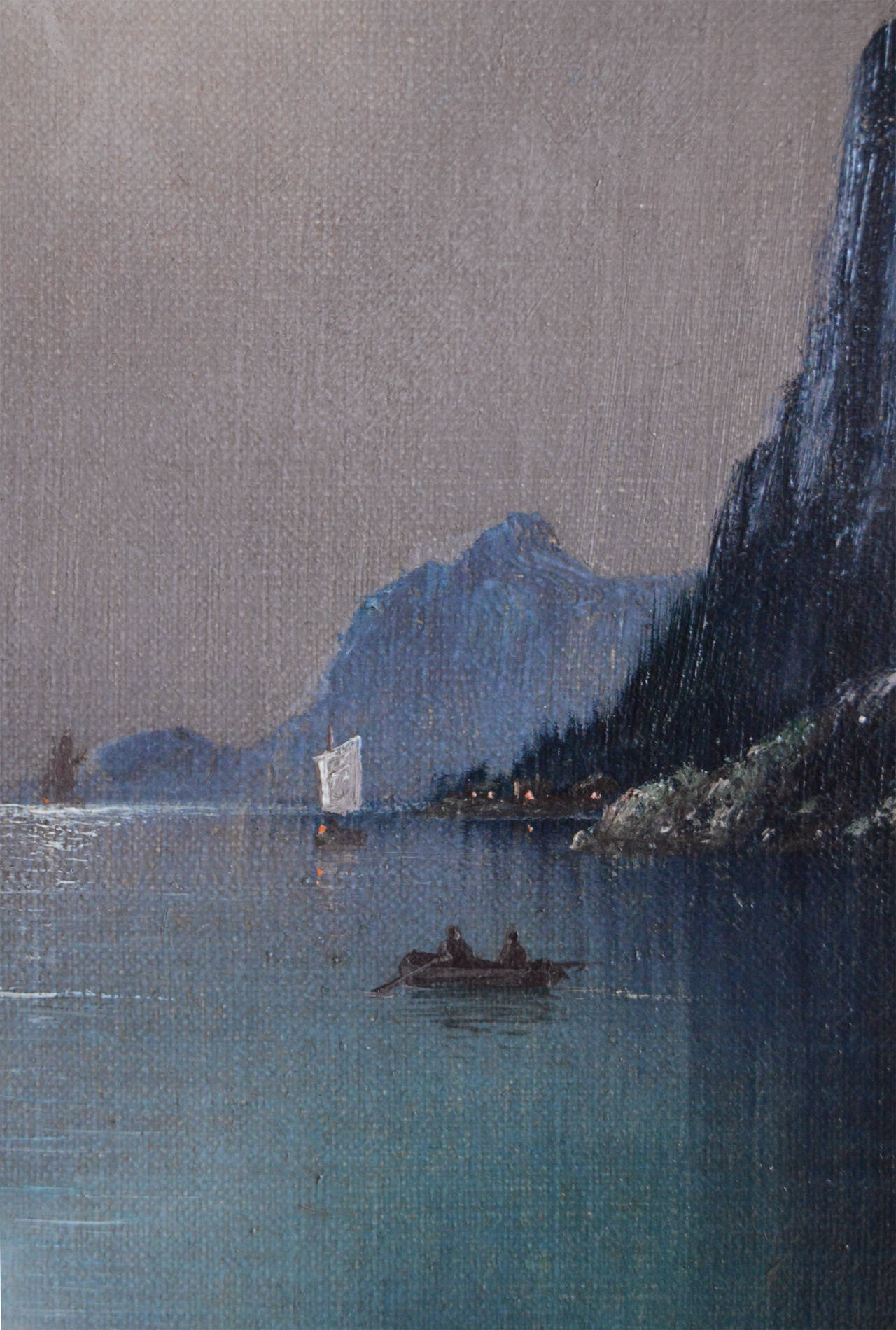 Moonlit Fjord, oil on canvas - Victorian Painting by Nils Hans Christiansen