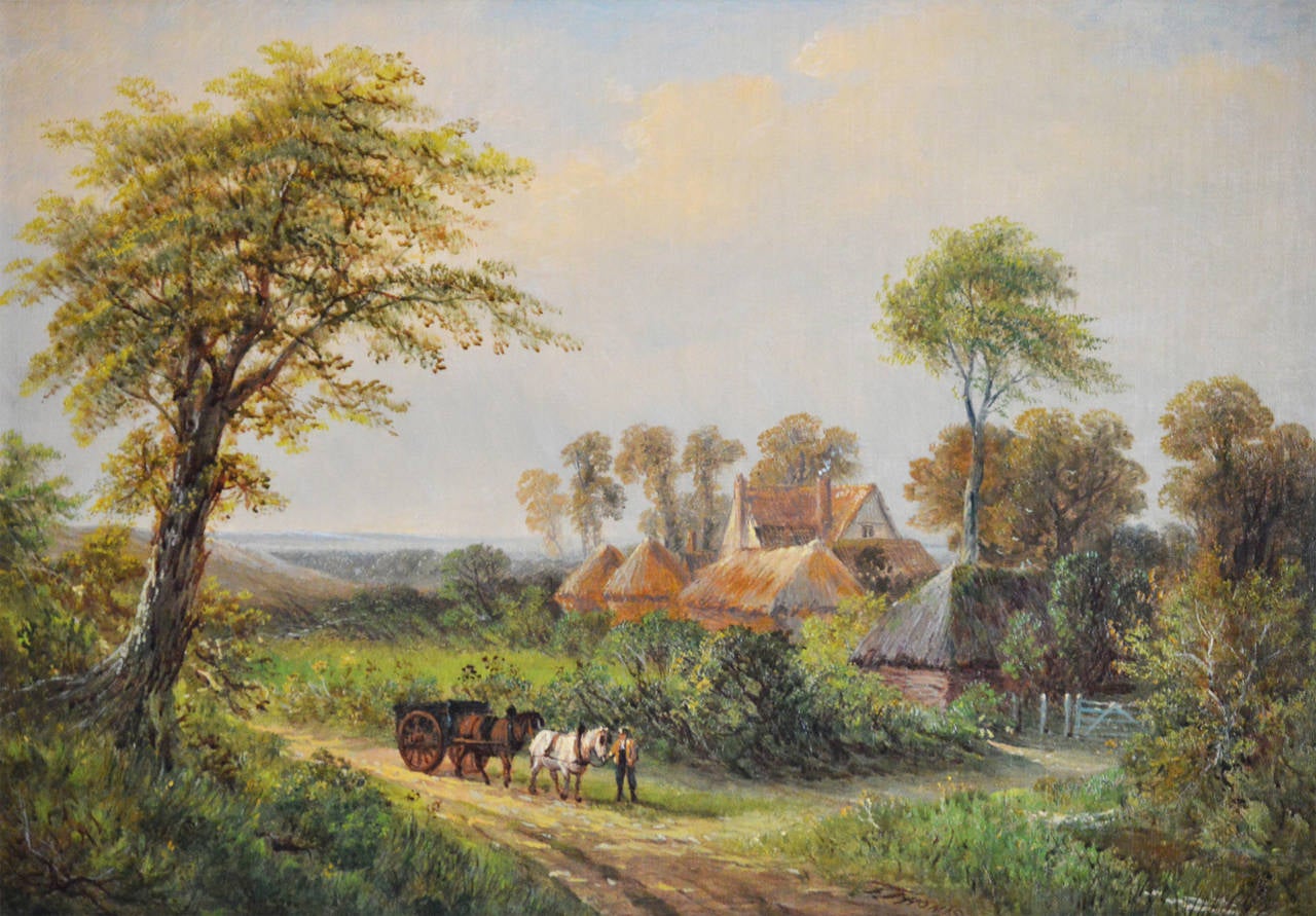 The Old Farm at the back of Rednal Hill, near Bromsgrove, oil on canvas - Painting by Thomas Thomas