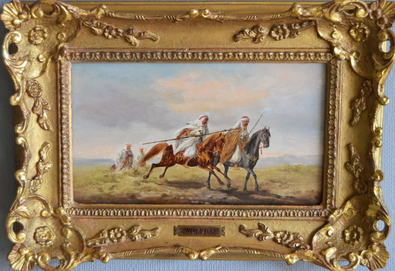 Bedouin on the Outpost & On the Run, pair, oil on panel