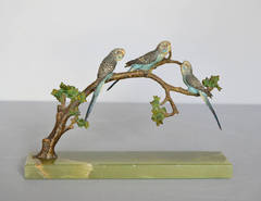 Vintage Early 20th Century Austrian Cold Painted Bronze Budgerigar Sculpture