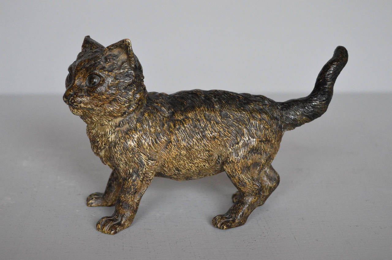 Unknown Figurative Sculpture - Large 19th Century Austrian Cold Painted Bronze Sculpture of a Cat