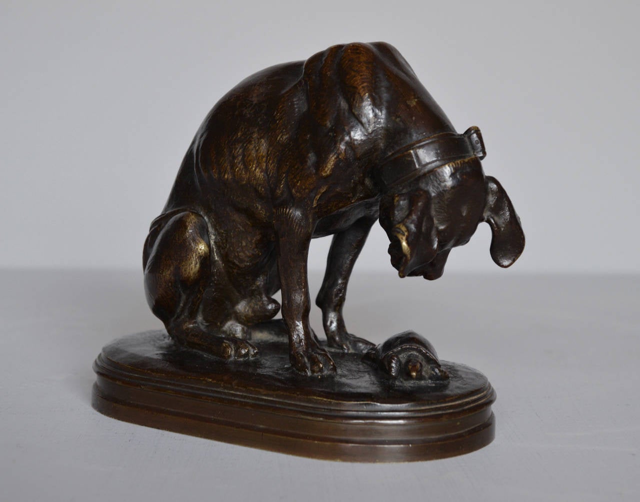 Hound and Tortoise - Sculpture by Henri Alfred Marie Jacquemart