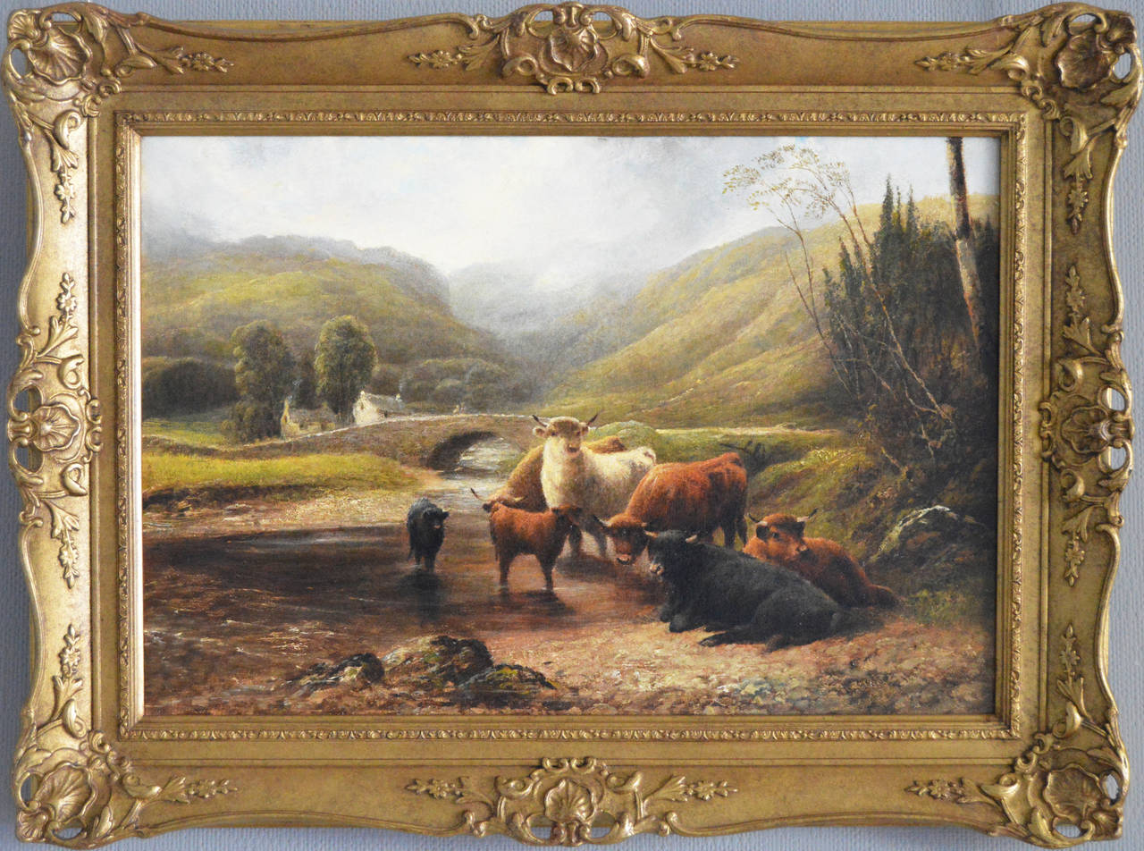 Charles Watson Landscape Painting - Cattle in the Highlands, oil on canvas