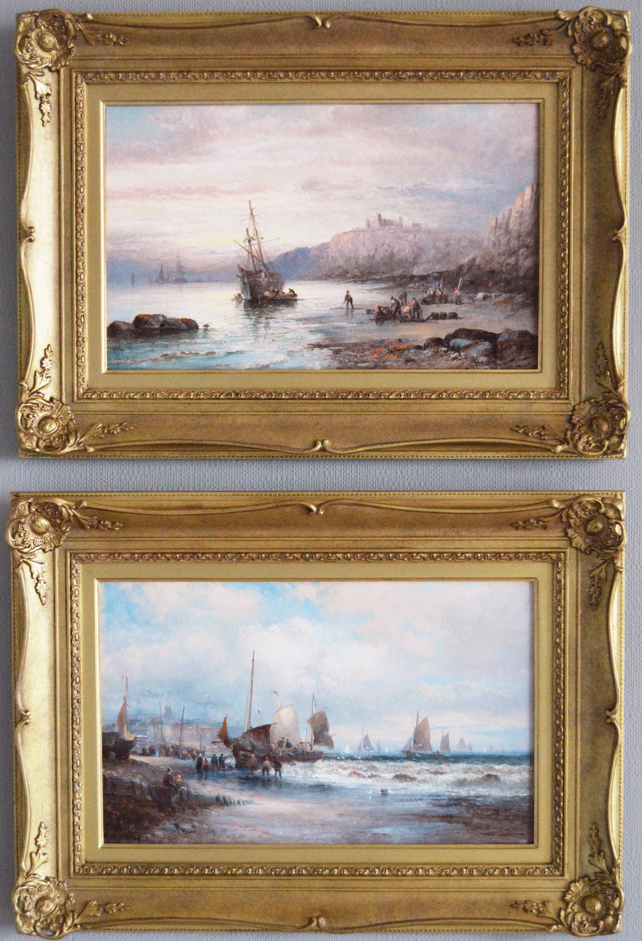 Hubert Thornley Landscape Painting - Tantaloon Castle & A Fresh Breeze, oil on canvas, pair