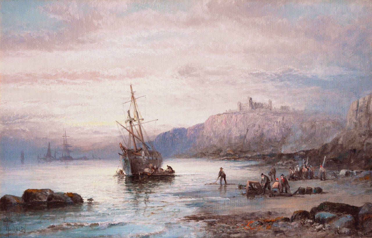 Tantaloon Castle & A Fresh Breeze, oil on canvas, pair - Painting by Hubert Thornley