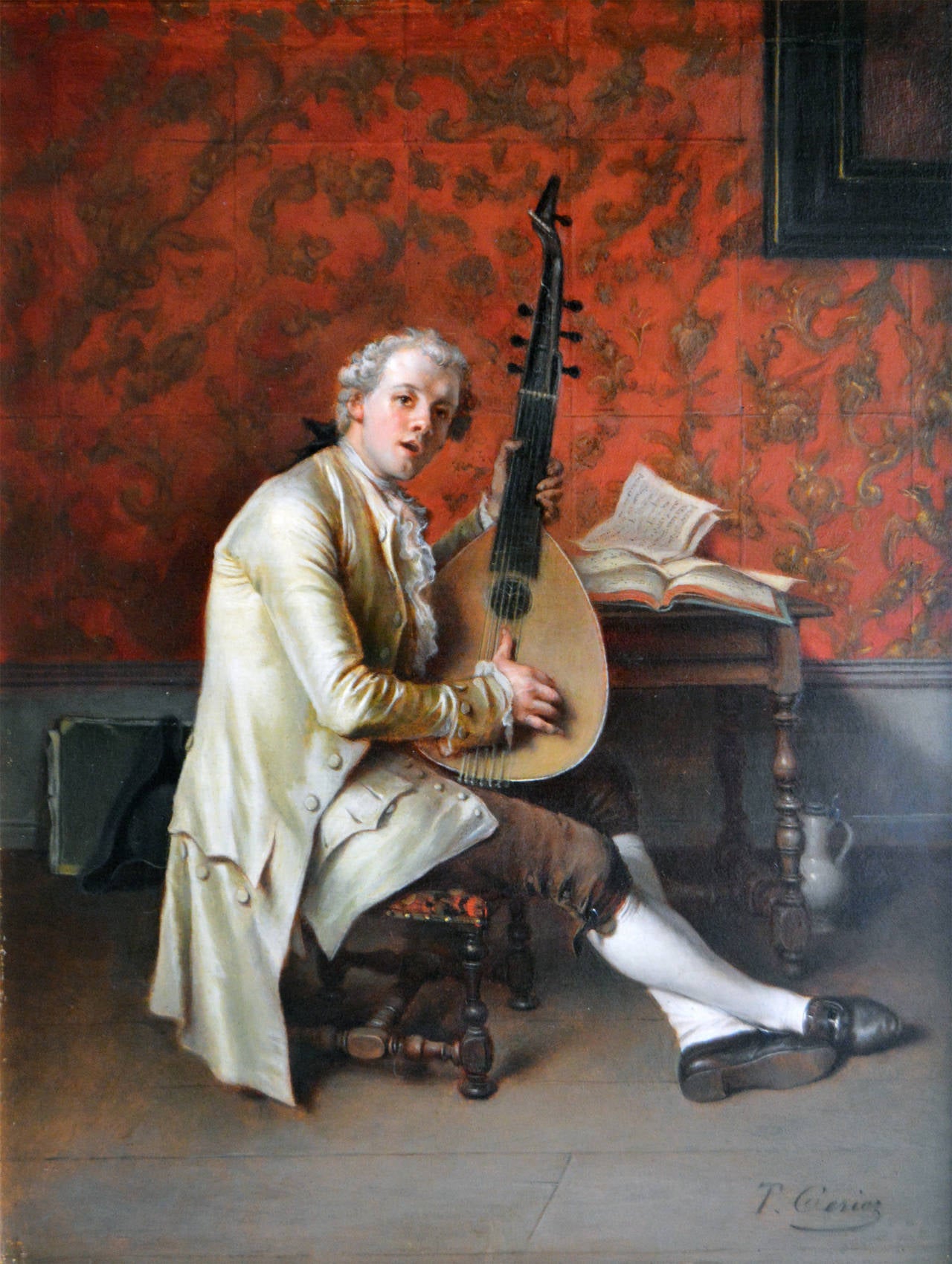 The Musician, oil on panel - Painting by Theodore Ceriez