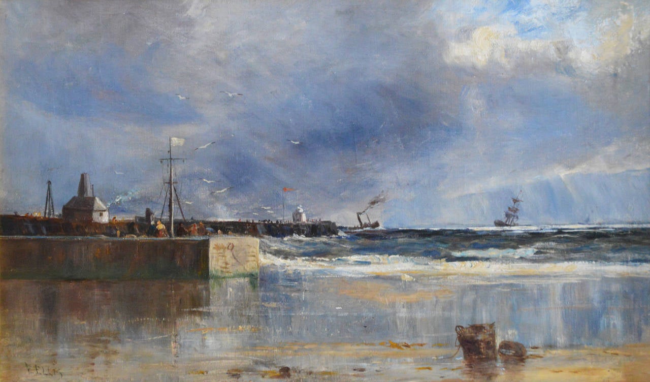 Gorleston Pier, oil on canvas - Painting by Edwin Ellis