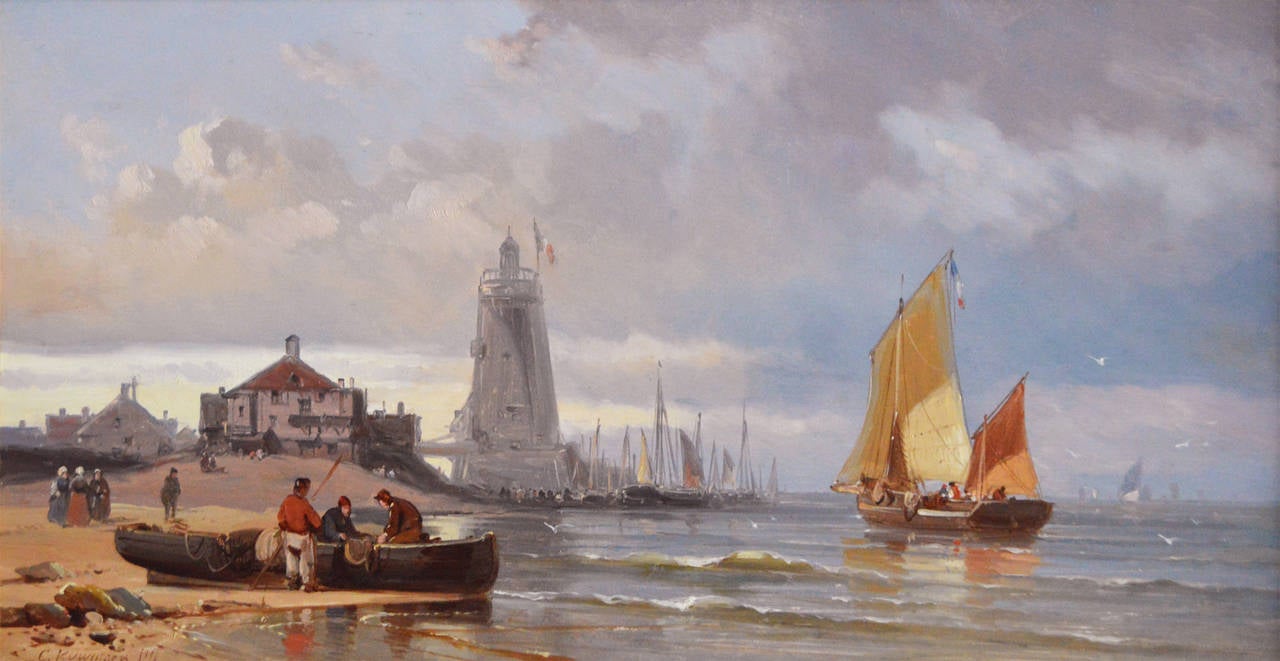 A Coastal View, Oil on panel - Painting by Charles Euphrasie Kuwasseg