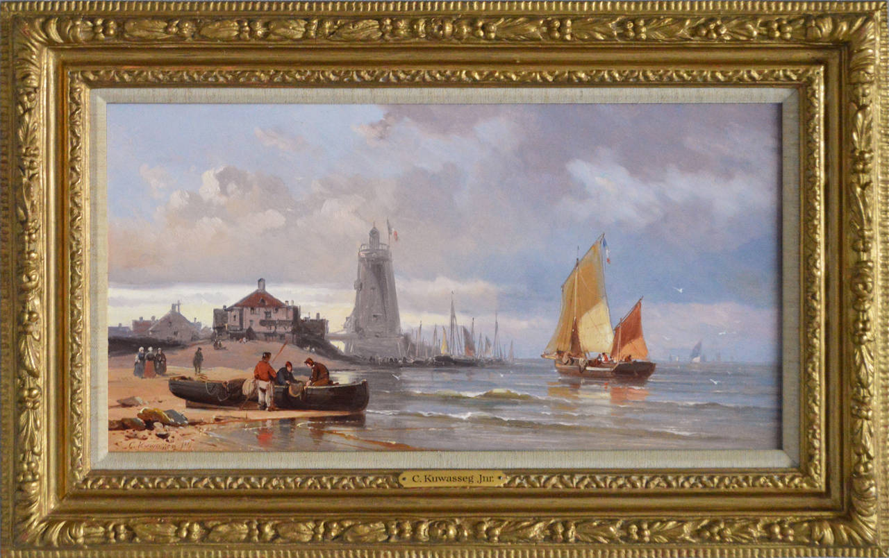 Charles Euphrasie Kuwasseg Landscape Painting - A Coastal View, Oil on panel