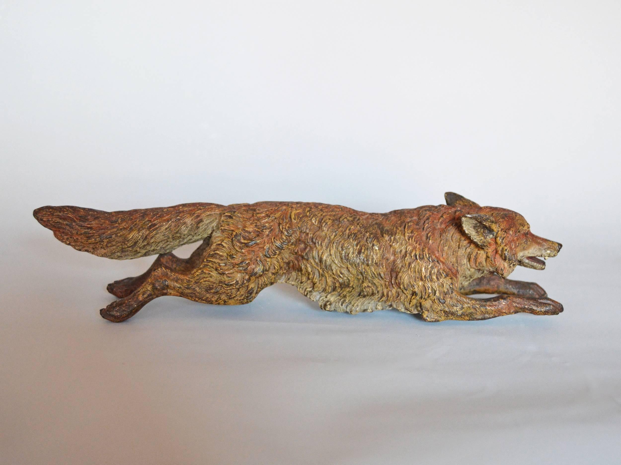 Austrian Cold Painted Bronze Sculpture of a Fox in the manner of Bergman 1
