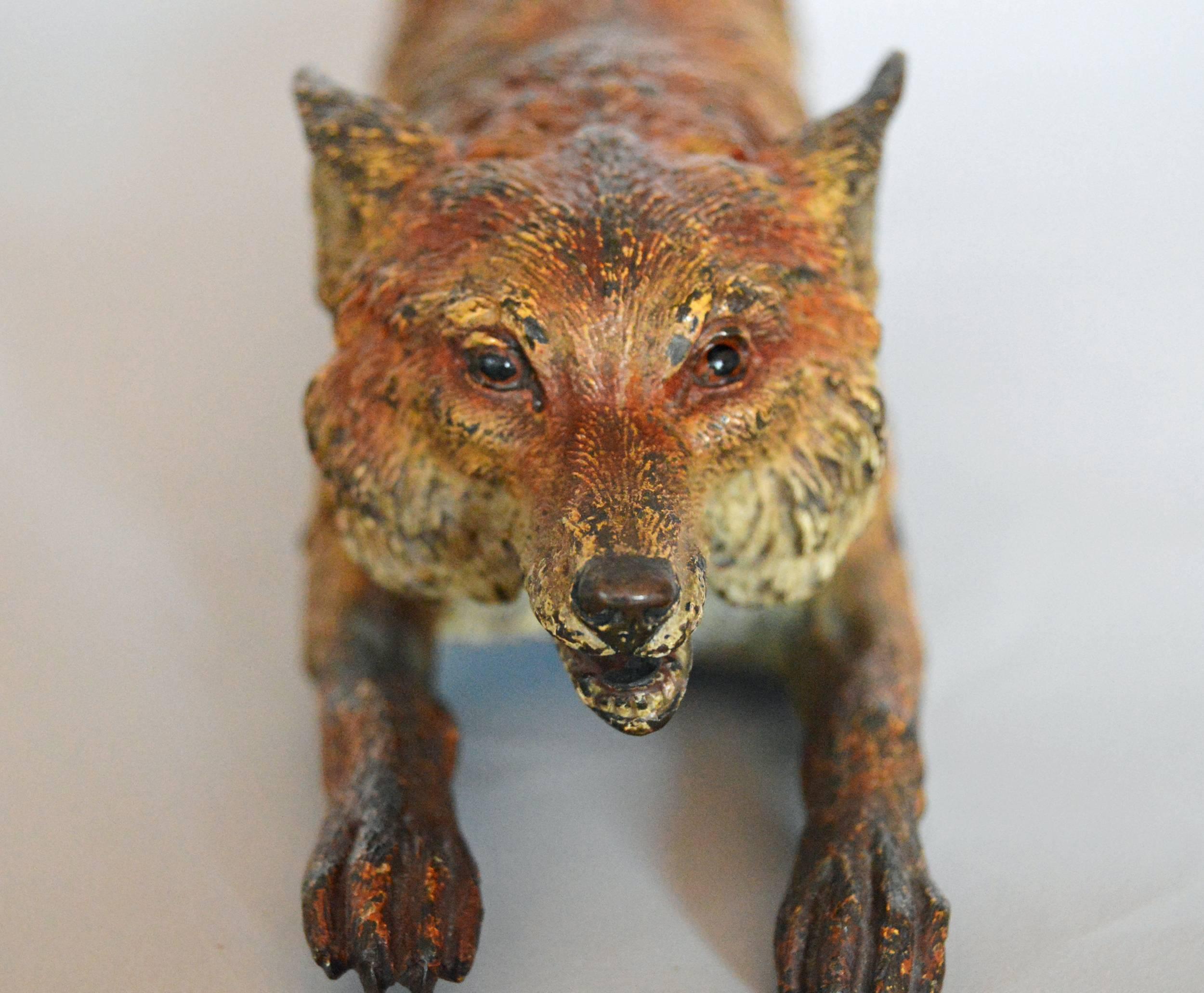 Austrian Cold Painted Bronze Sculpture of a Fox in the manner of Bergman 3