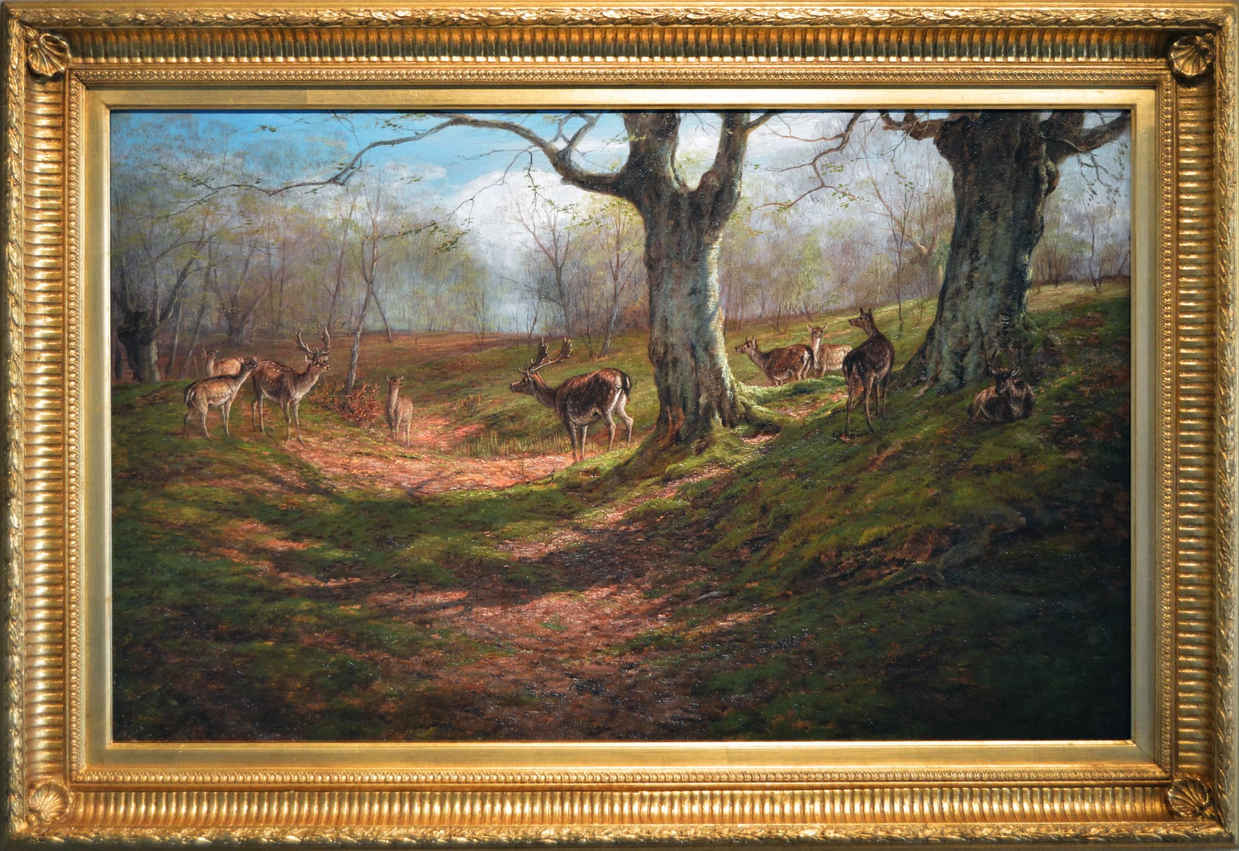 William Luker Sr. Landscape Painting - Deer in Park, oil on canvas
